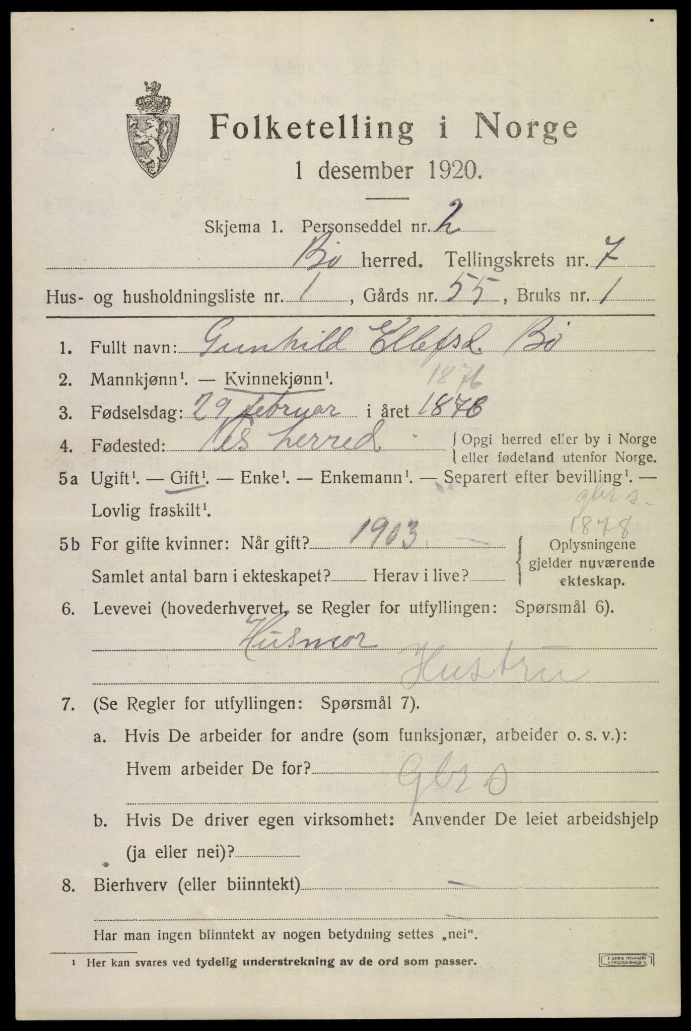 SAKO, 1920 census for Bø (Telemark), 1920, p. 5080