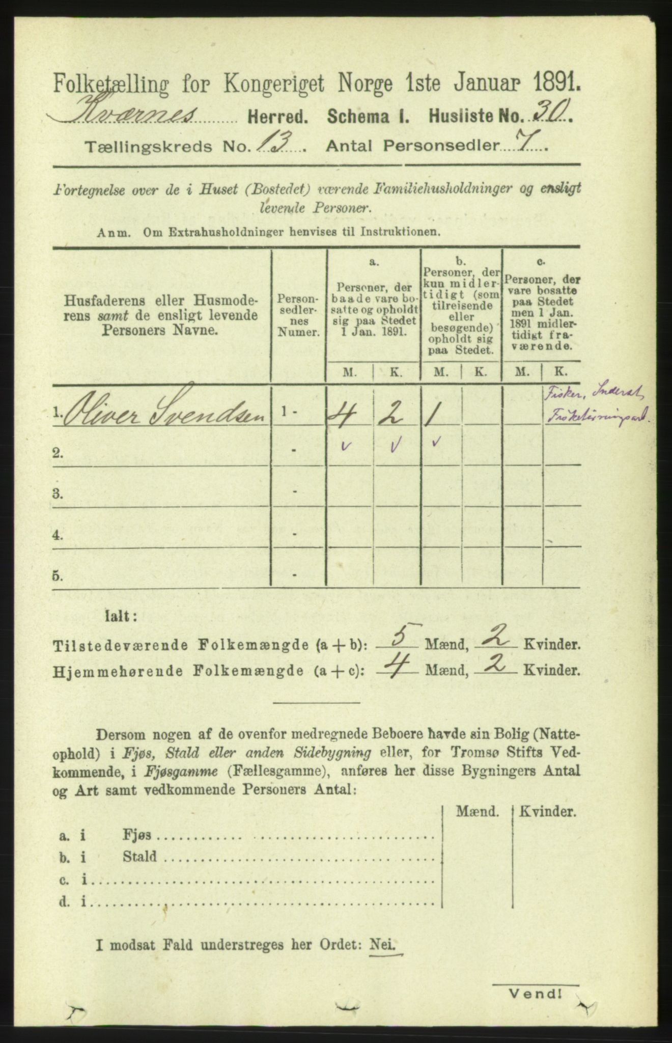 RA, 1891 census for 1553 Kvernes, 1891, p. 5414