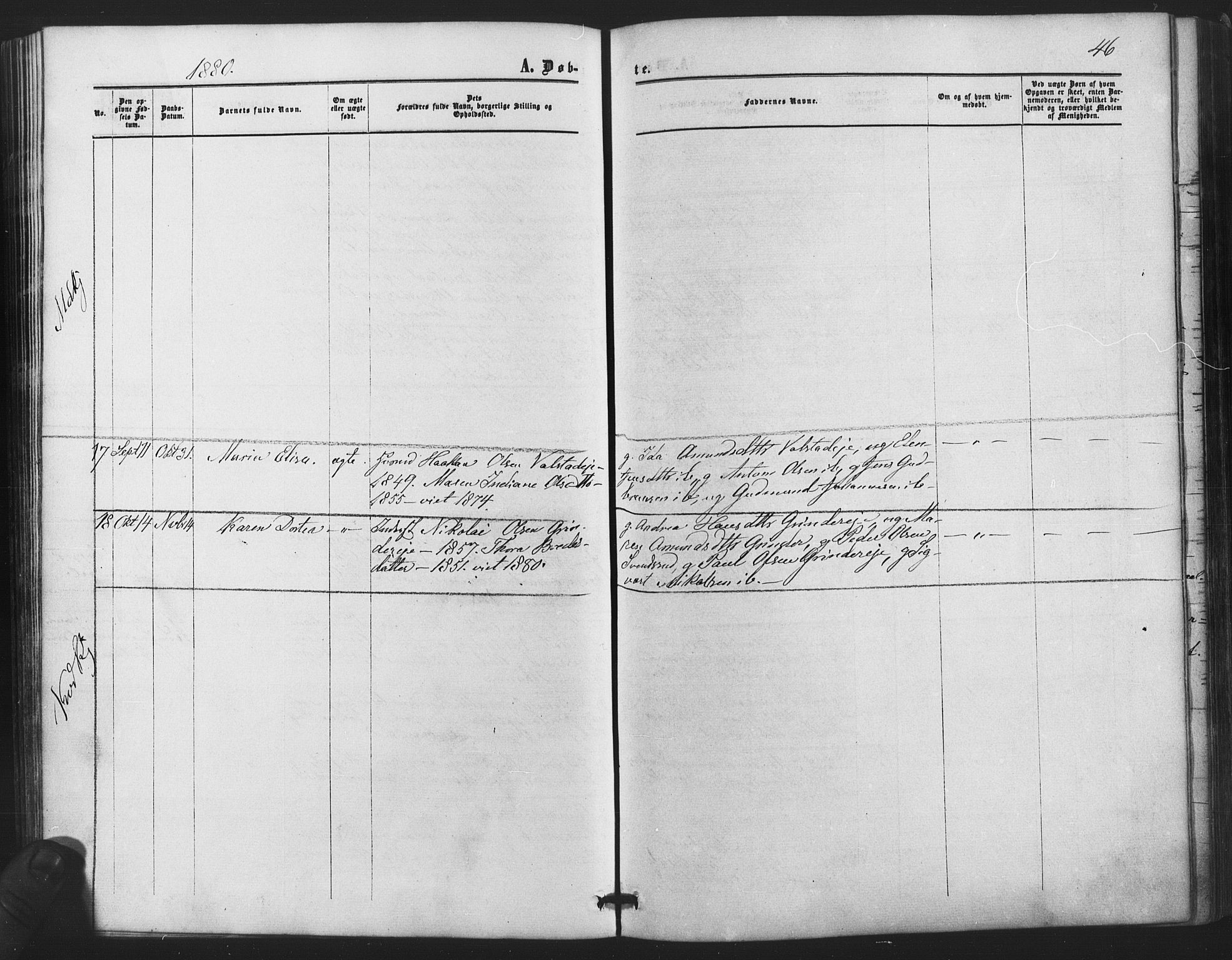 Nes prestekontor Kirkebøker, AV/SAO-A-10410/F/Fb/L0001: Parish register (official) no. II 1, 1859-1882, p. 46