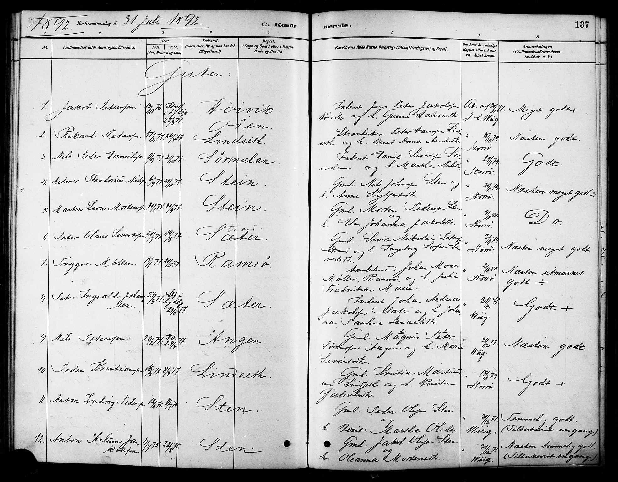 Ministerialprotokoller, klokkerbøker og fødselsregistre - Sør-Trøndelag, AV/SAT-A-1456/658/L0722: Parish register (official) no. 658A01, 1879-1896, p. 137