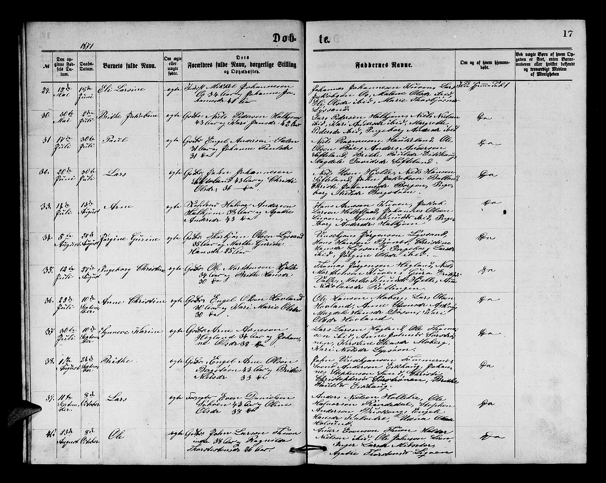 Os sokneprestembete, SAB/A-99929: Parish register (copy) no. A 1, 1869-1879, p. 17