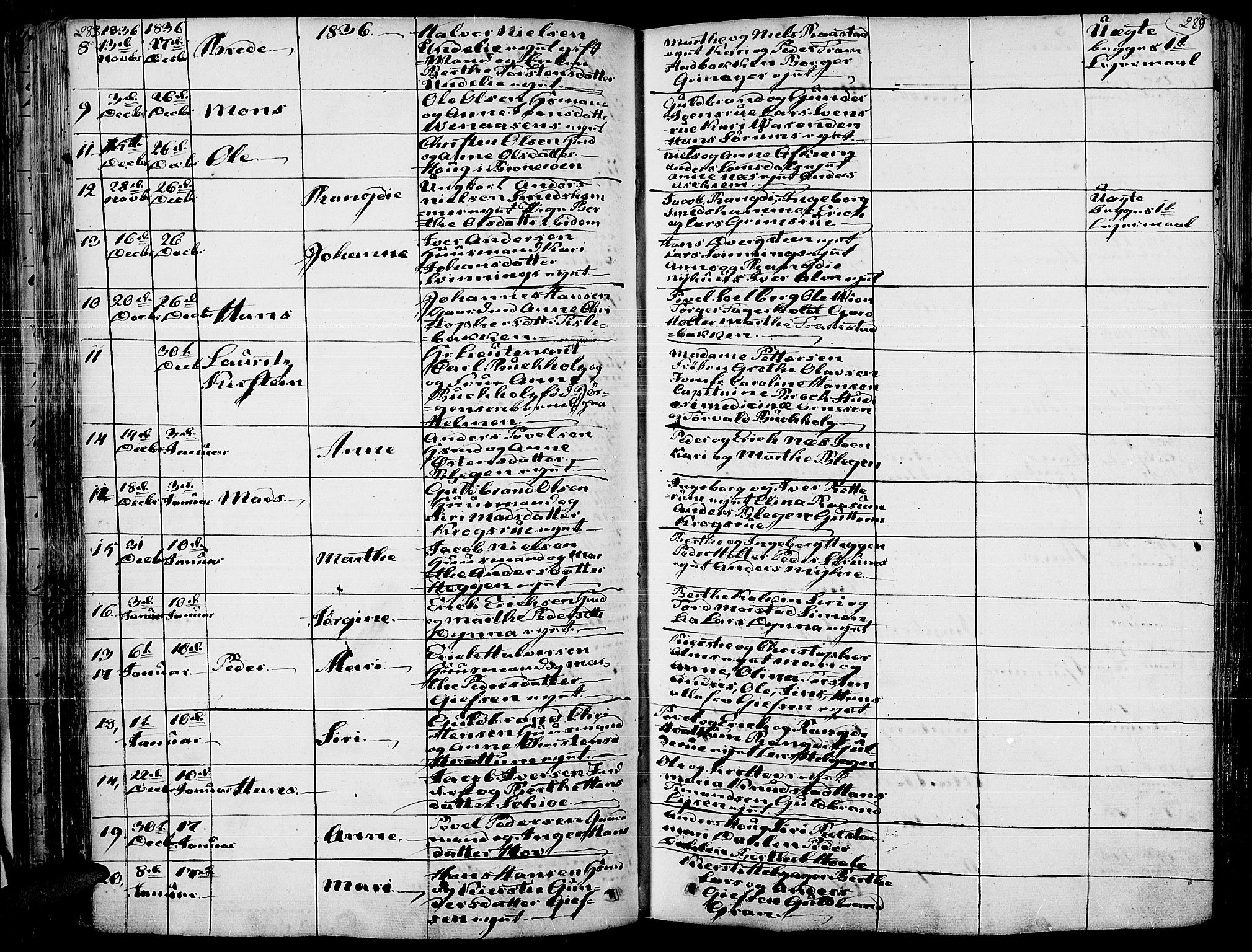 Gran prestekontor, AV/SAH-PREST-112/H/Ha/Haa/L0010: Parish register (official) no. 10, 1824-1842, p. 288-289