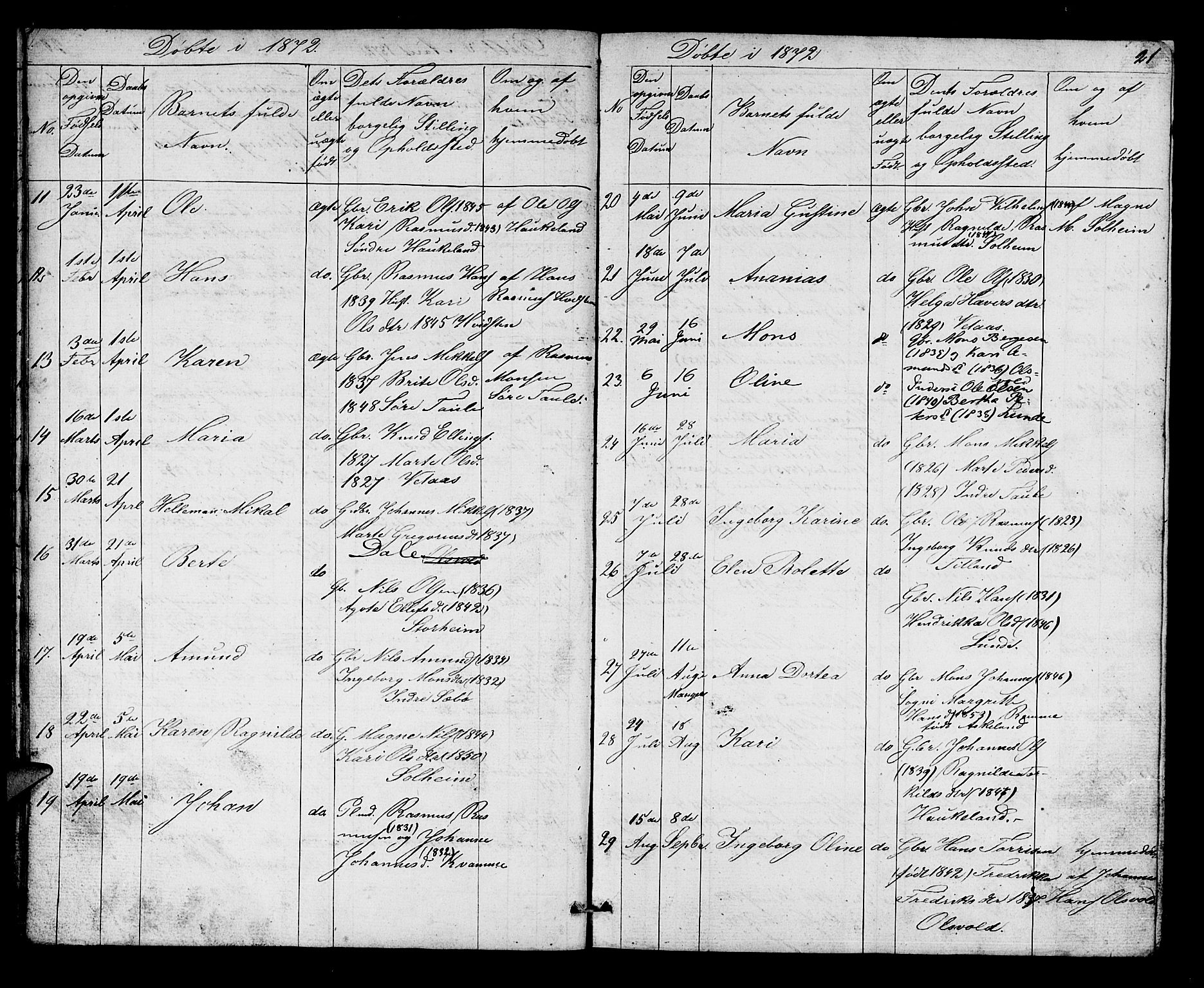 Manger sokneprestembete, AV/SAB-A-76801/H/Hab: Parish register (copy) no. D 1, 1859-1882, p. 21