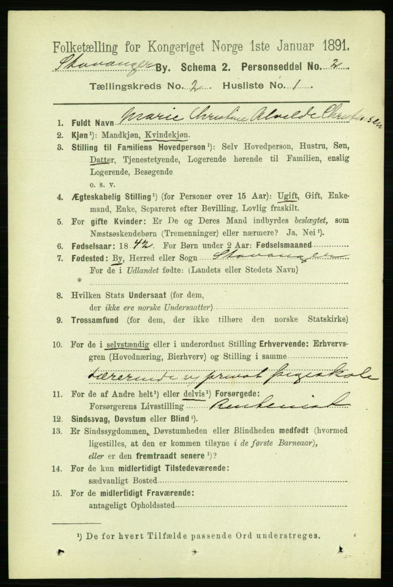 RA, 1891 census for 1103 Stavanger, 1891, p. 5927