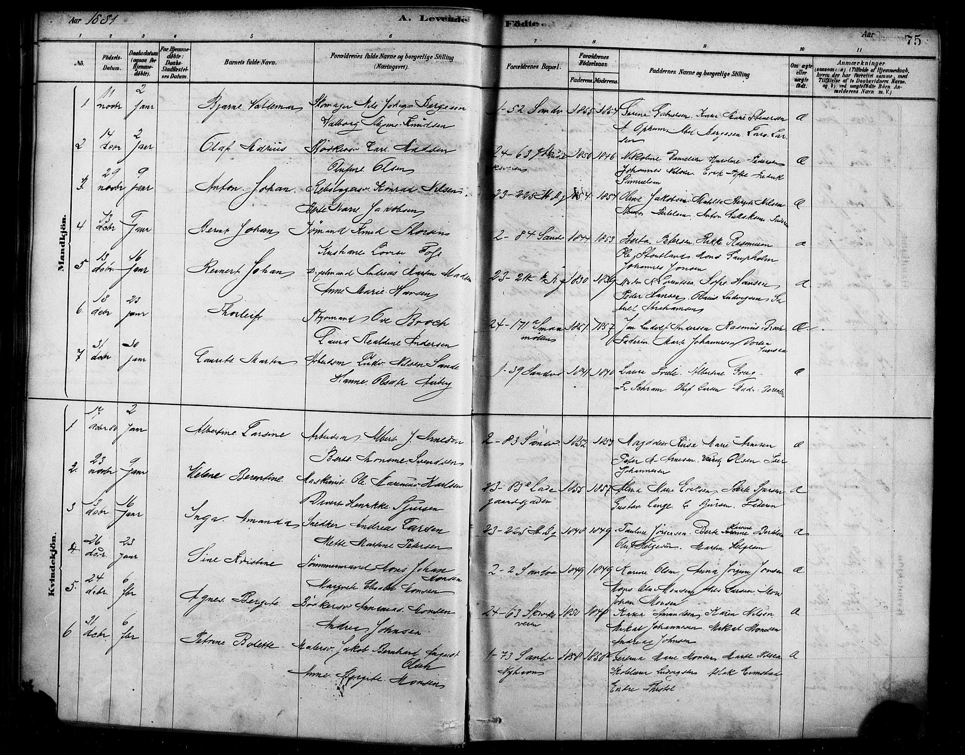 Sandviken Sokneprestembete, SAB/A-77601/H/Ha/L0004: Parish register (official) no. B 1, 1878-1891, p. 75