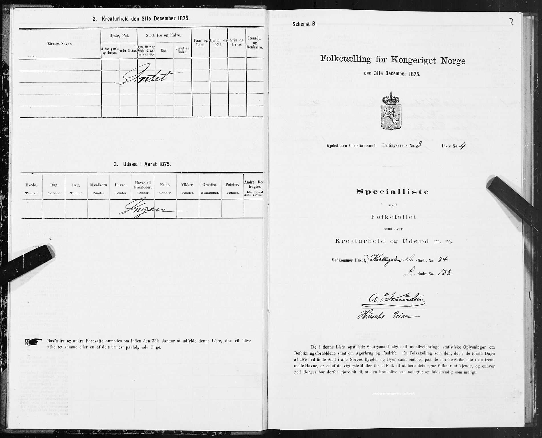 SAT, 1875 census for 1503B Kristiansund/Kristiansund, 1875, p. 3007