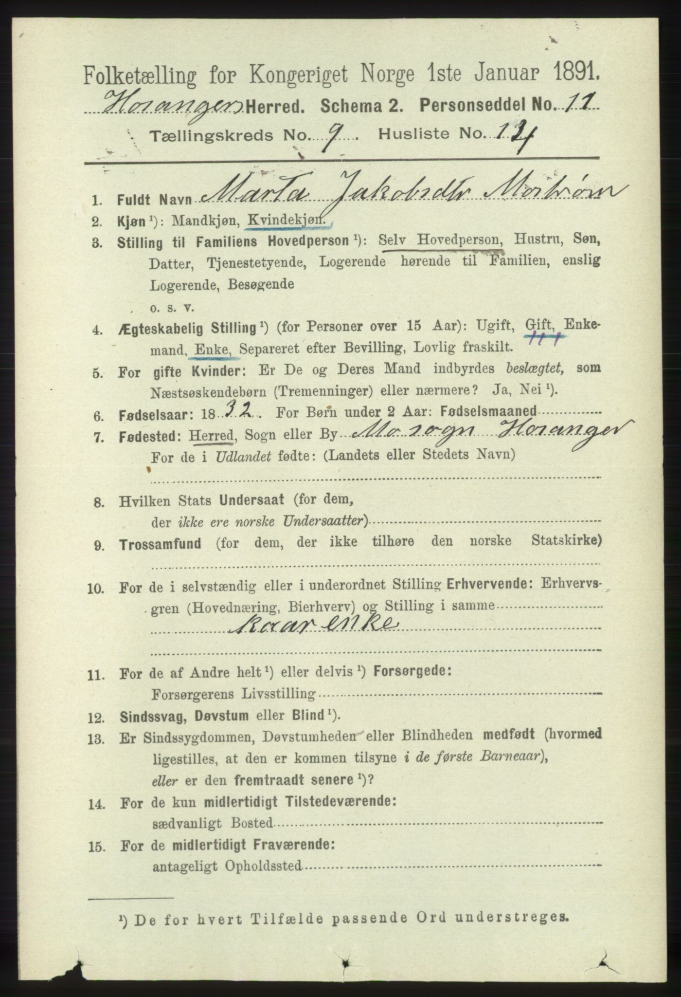 RA, 1891 census for 1253 Hosanger, 1891, p. 3382