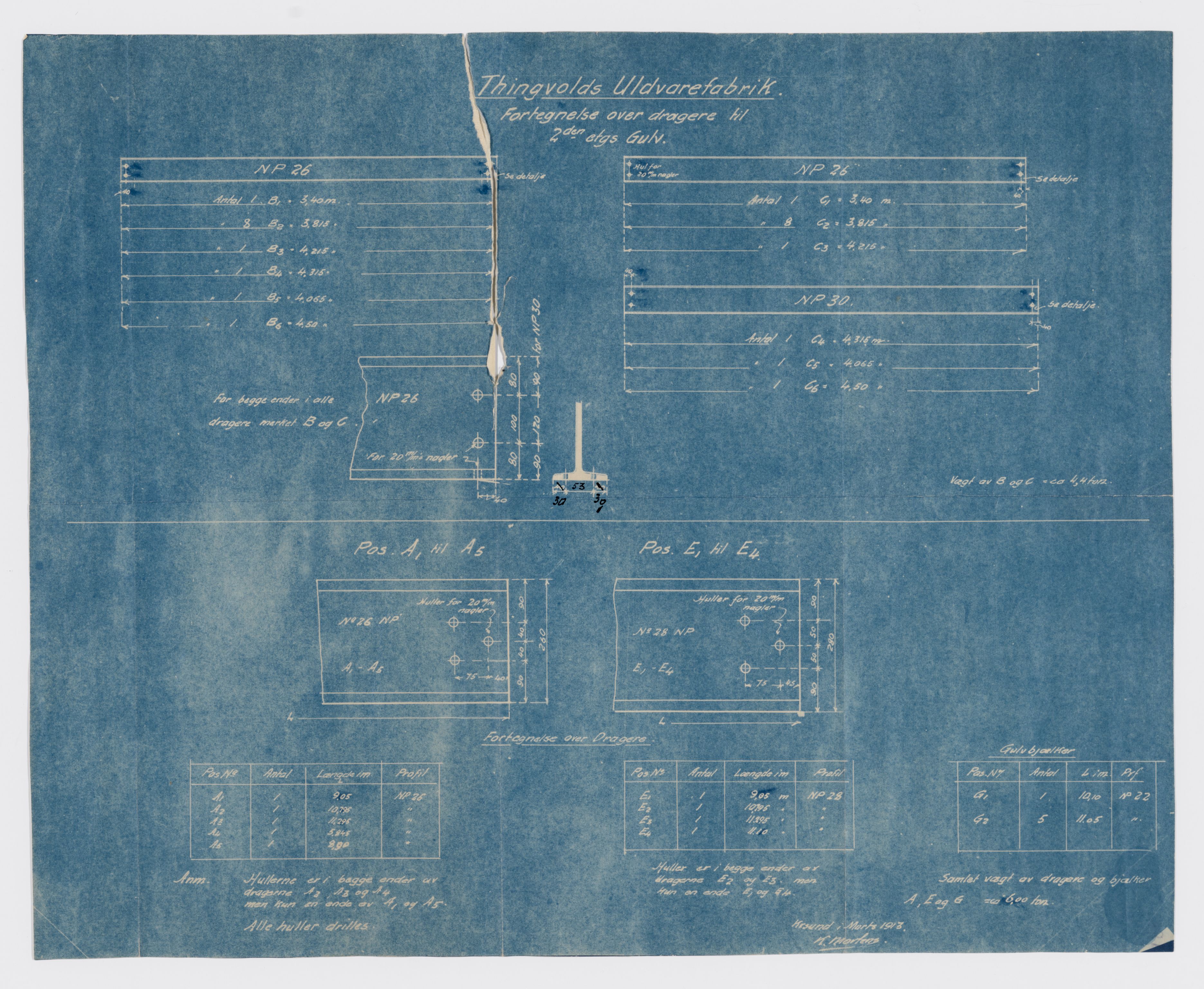 Tingvoll Ullvarefabrikk, IKAM/P-00482/T/Ta/L0010: Fortegnelse til dragere (til 2.etgs. gulv), 1913