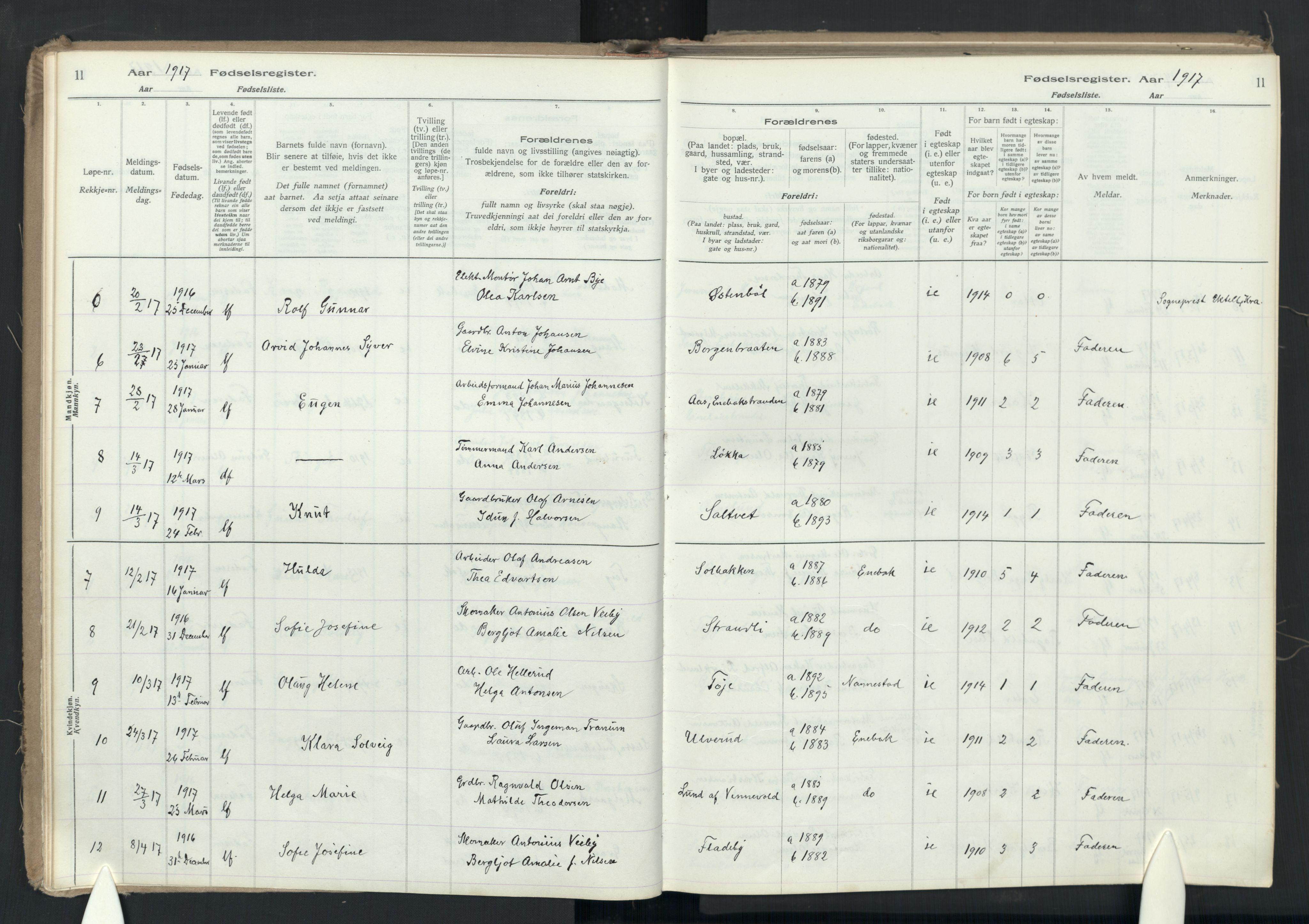 Enebakk prestekontor Kirkebøker, SAO/A-10171c/J/Ja: Birth register no. I 1, 1916-1948, p. 11