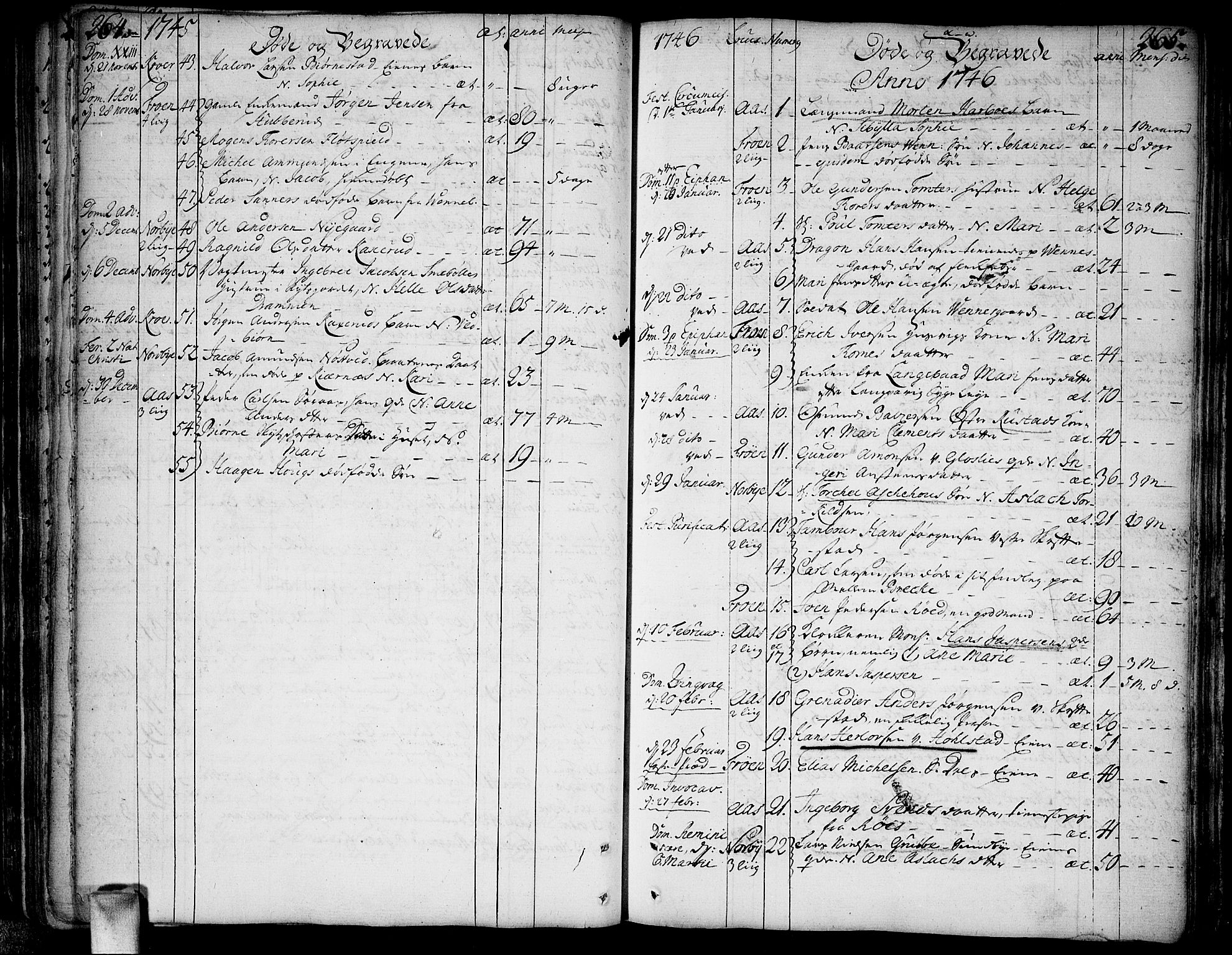 Ås prestekontor Kirkebøker, SAO/A-10894/F/Fa/L0001: Parish register (official) no. I 1, 1742-1778, p. 264-265