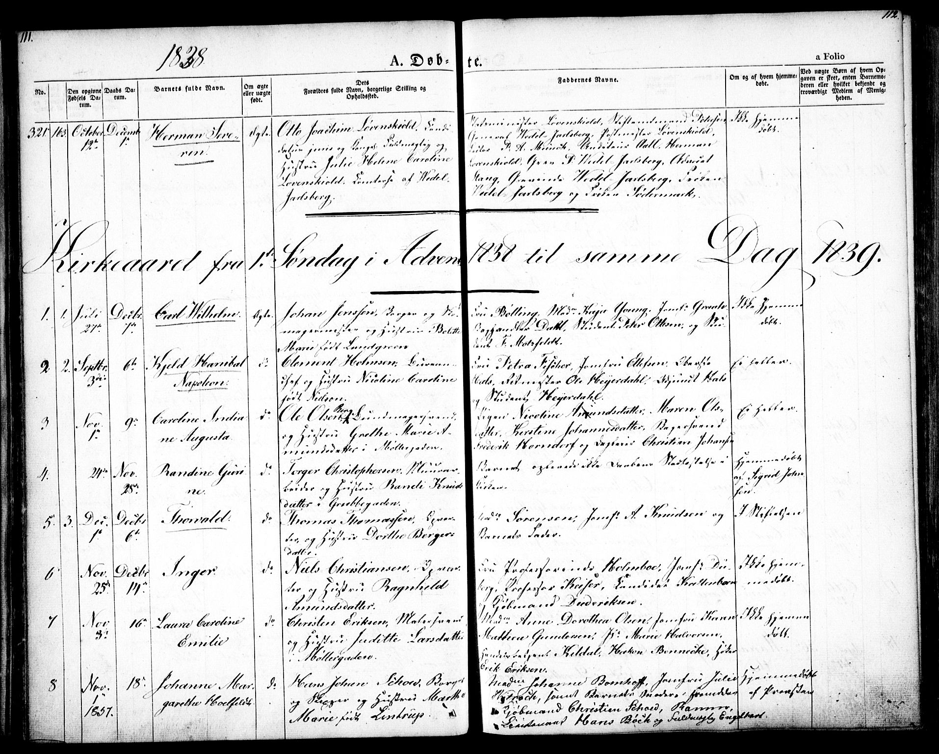 Oslo domkirke Kirkebøker, SAO/A-10752/F/Fa/L0012: Parish register (official) no. 12, 1837-1845, p. 111-112