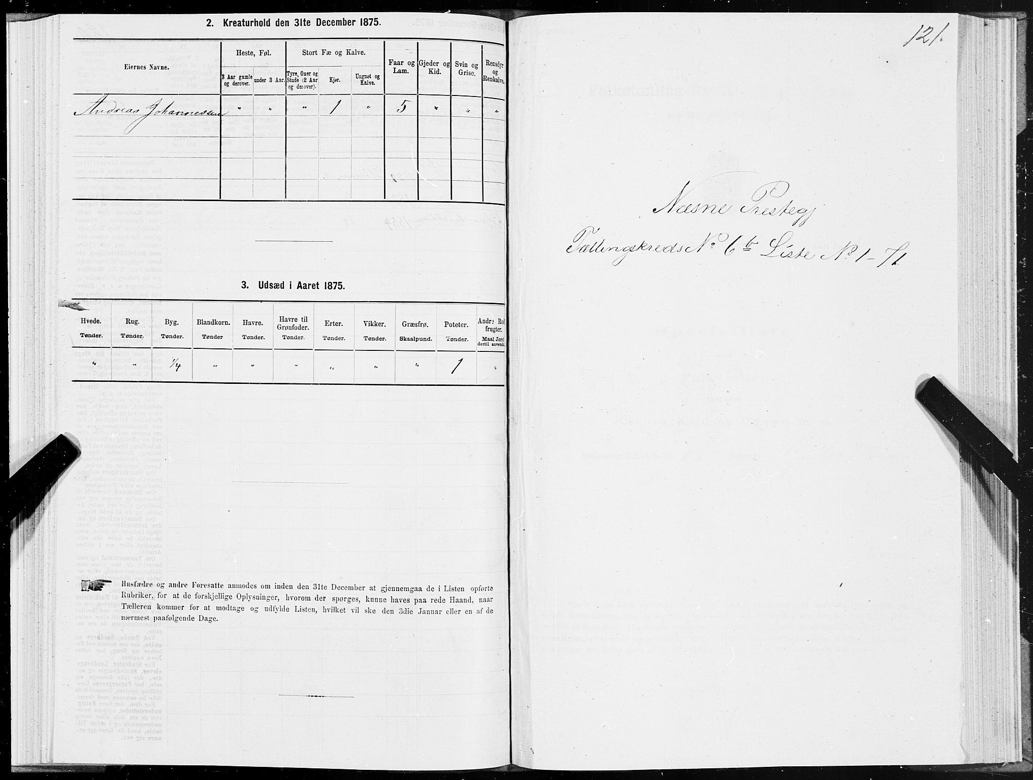 SAT, 1875 census for 1828P Nesna, 1875, p. 5121