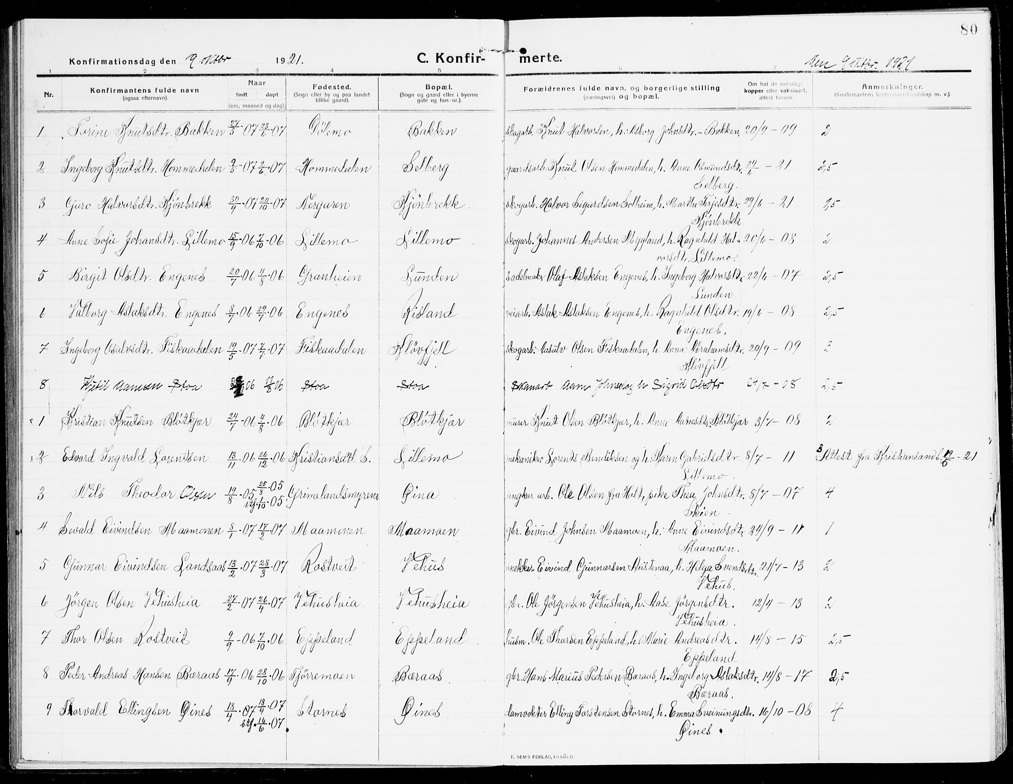 Åmli sokneprestkontor, AV/SAK-1111-0050/F/Fa/Fac/L0013: Parish register (official) no. A 13, 1914-1933, p. 80