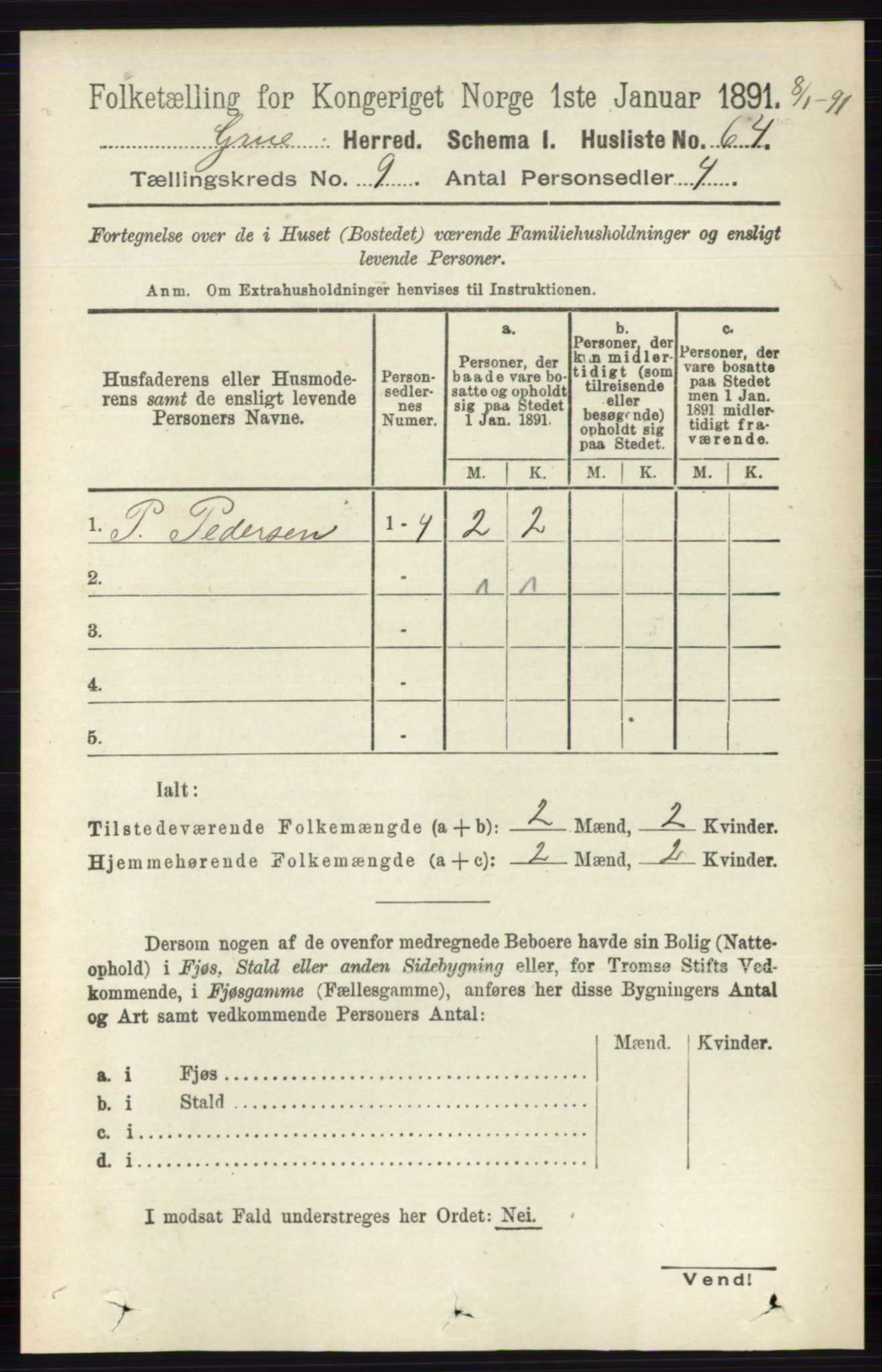 RA, 1891 census for 0423 Grue, 1891, p. 4870