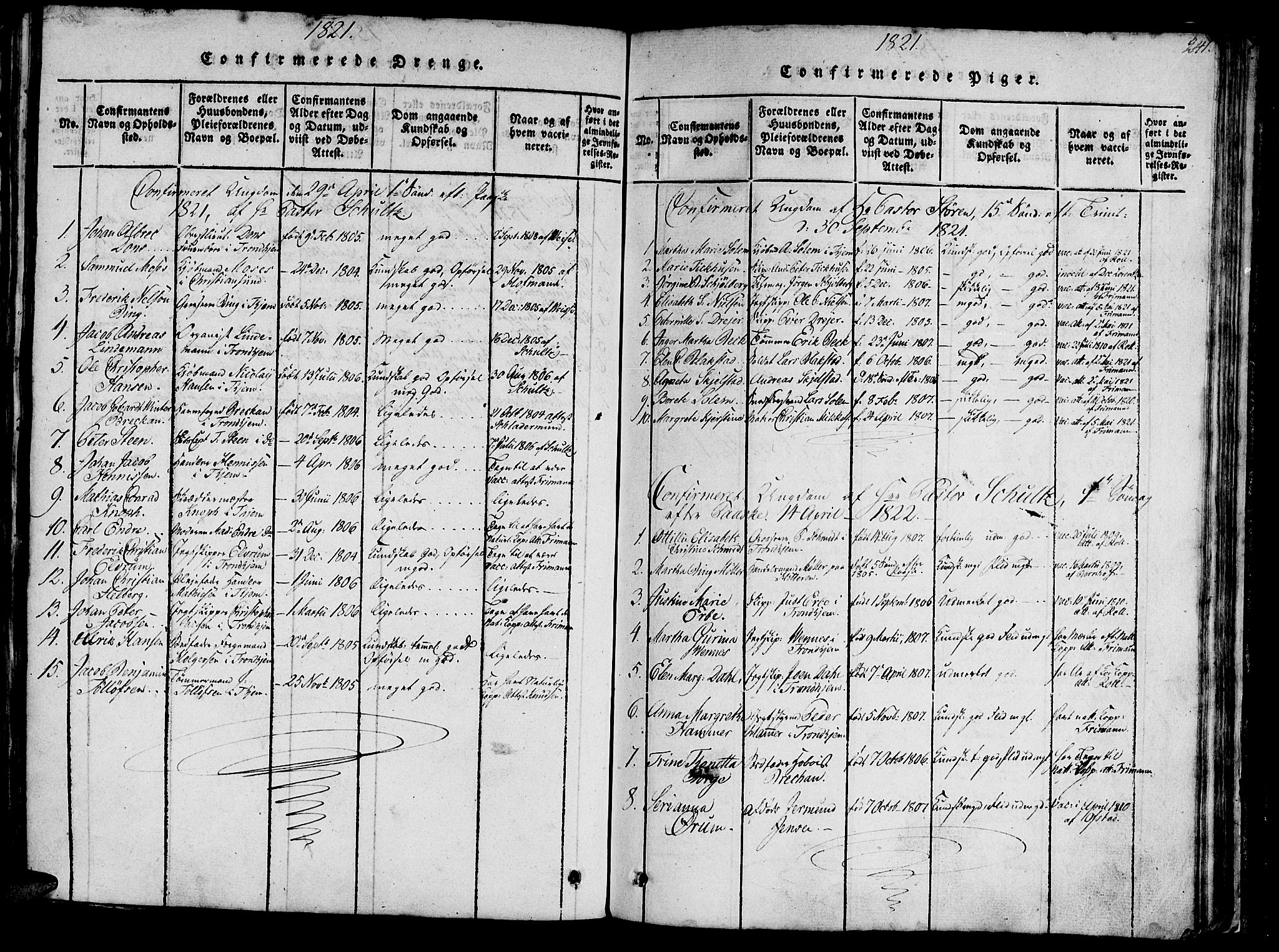 Ministerialprotokoller, klokkerbøker og fødselsregistre - Sør-Trøndelag, AV/SAT-A-1456/602/L0135: Parish register (copy) no. 602C03, 1815-1832, p. 241