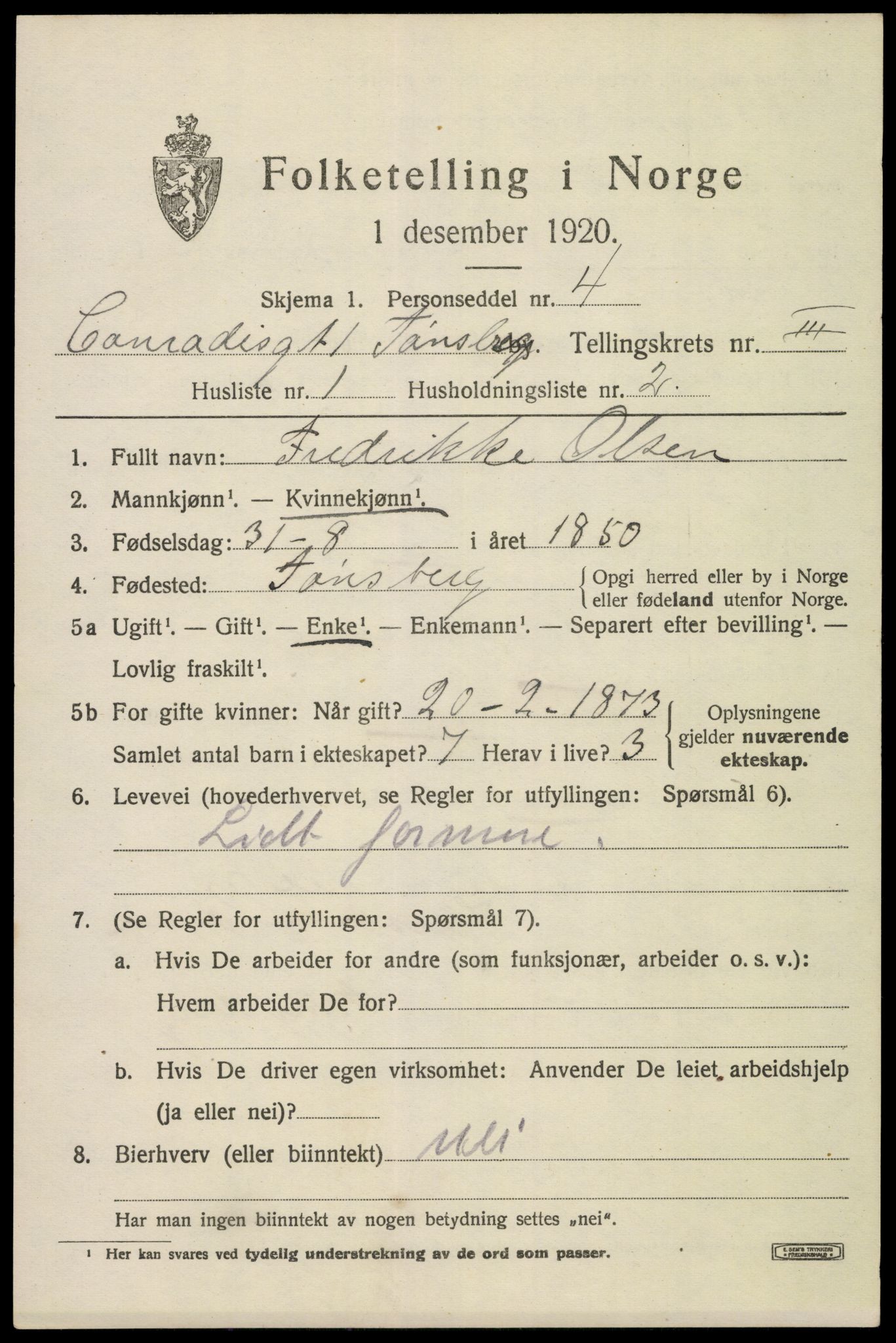 SAKO, 1920 census for Tønsberg, 1920, p. 10887