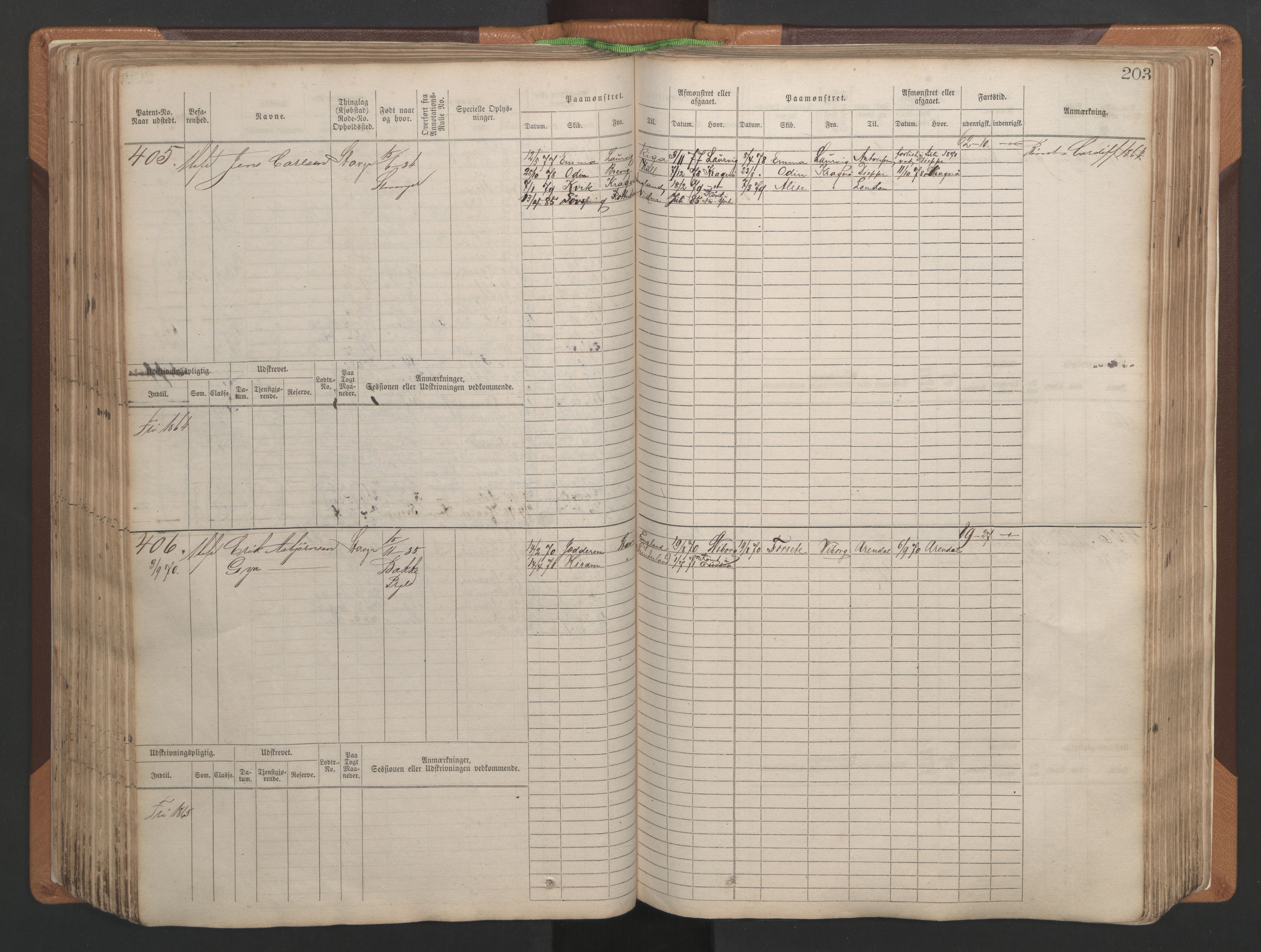 Stavanger sjømannskontor, AV/SAST-A-102006/F/Fb/Fbb/L0004: Sjøfartshovedrulle, patentnr. 1-792 (del 1), 1869-1880, p. 207