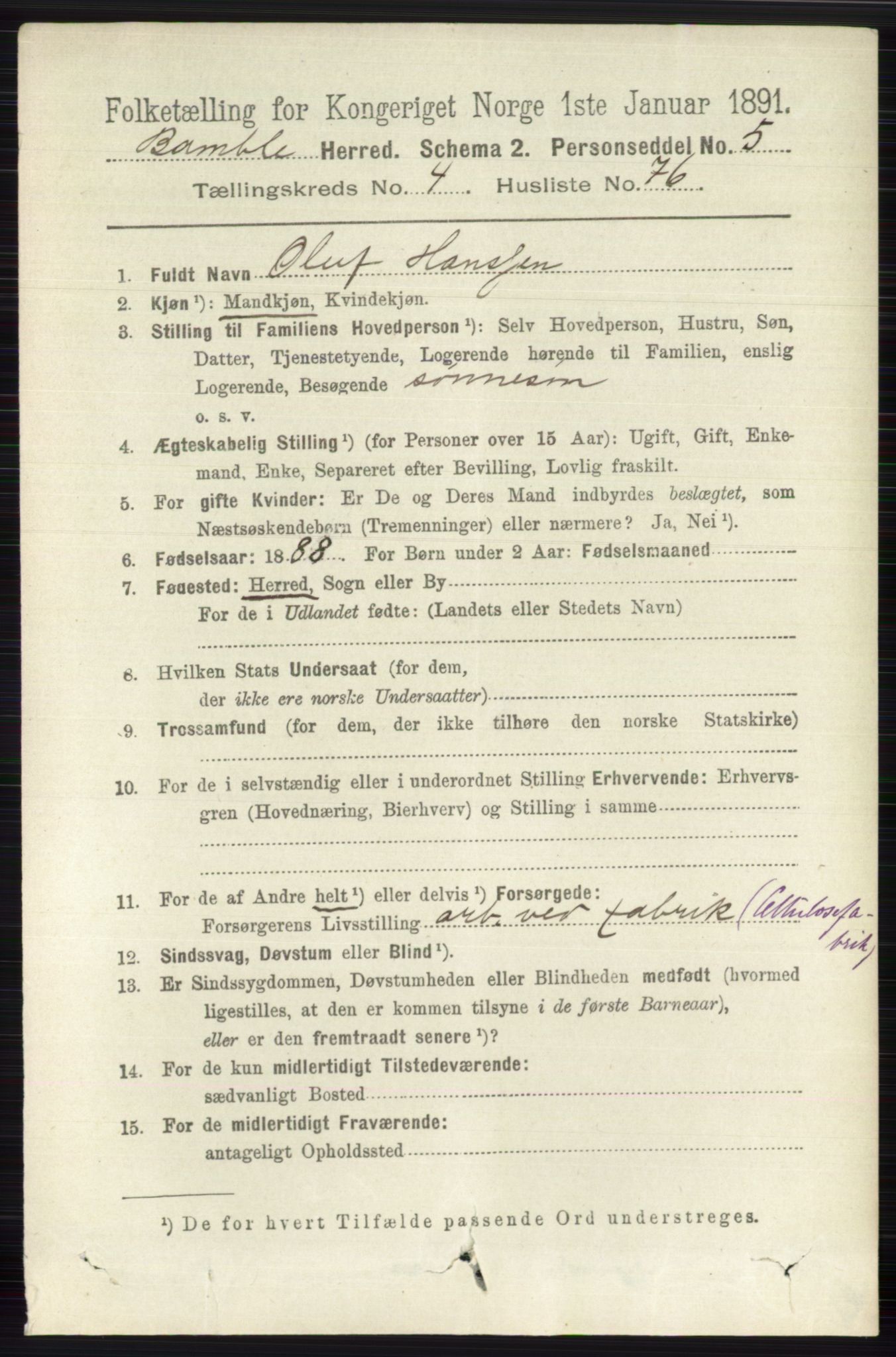 RA, 1891 census for 0814 Bamble, 1891, p. 2170