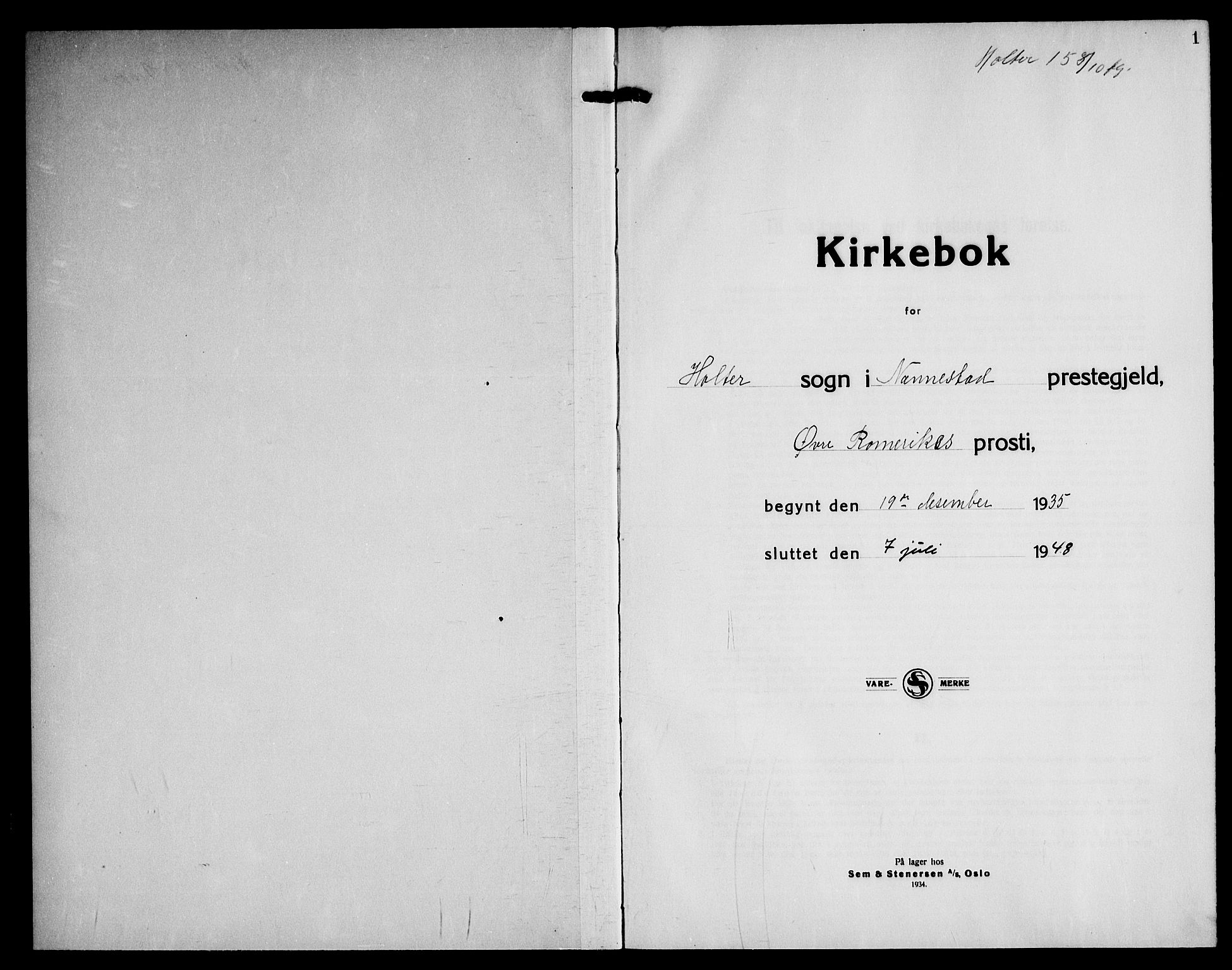 Nannestad prestekontor Kirkebøker, SAO/A-10414a/G/Gb/L0003: Parish register (copy) no. II 3, 1929-1946, p. 1