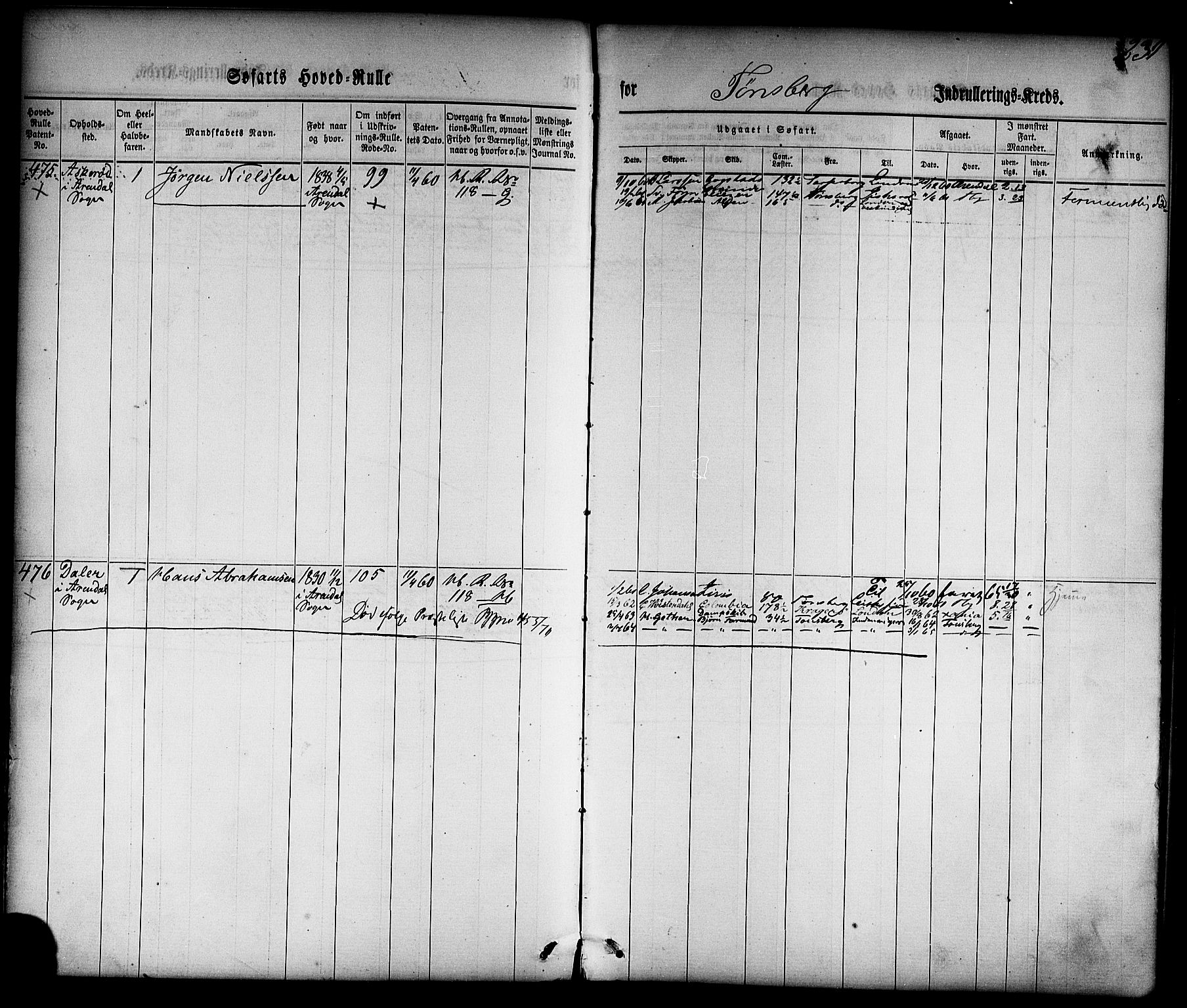 Tønsberg innrulleringskontor, AV/SAKO-A-786/F/Fc/Fca/L0001: Hovedrulle Patent nr. 1-1428, 1860-1861, p. 278