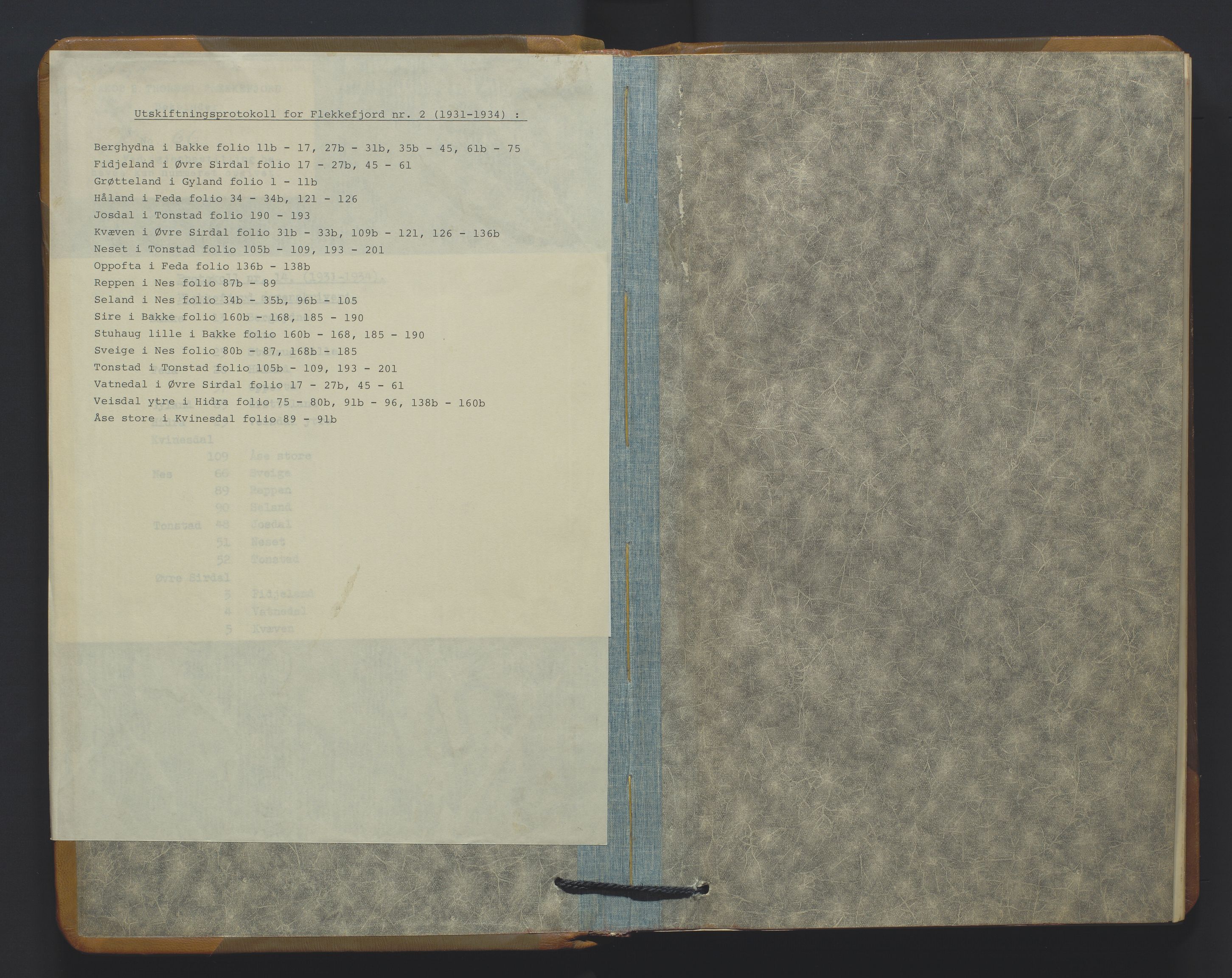 Utskiftningsformannen i Lister og Mandal amt, AV/SAK-1541-0003/F/Fa/Fae/L0003: Utskiftningsprotokoll Flekkefjord domssokn nr 2, 1931-1934