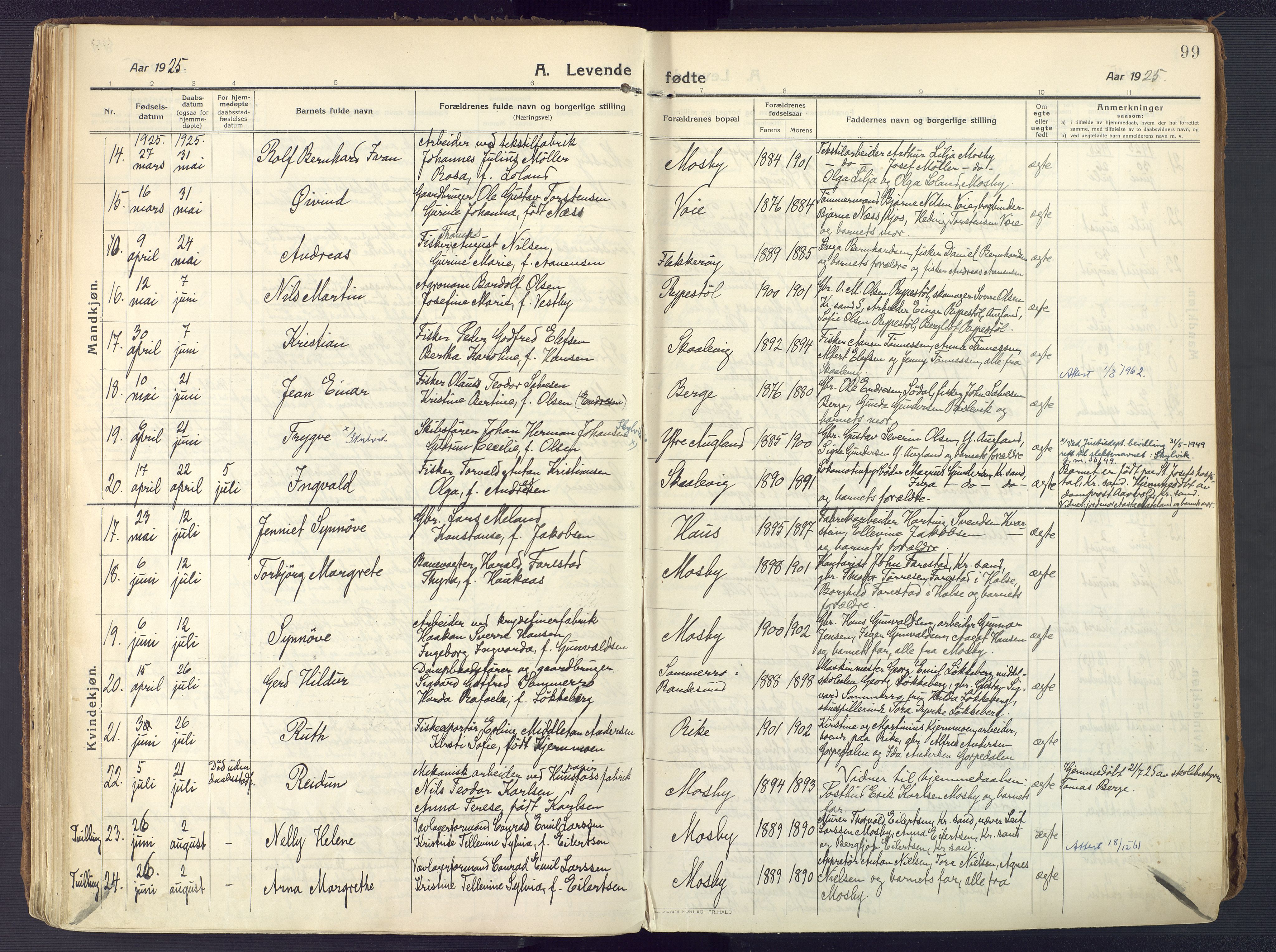 Oddernes sokneprestkontor, AV/SAK-1111-0033/F/Fa/Faa/L0012: Parish register (official) no. A 12, 1912-1925, p. 99