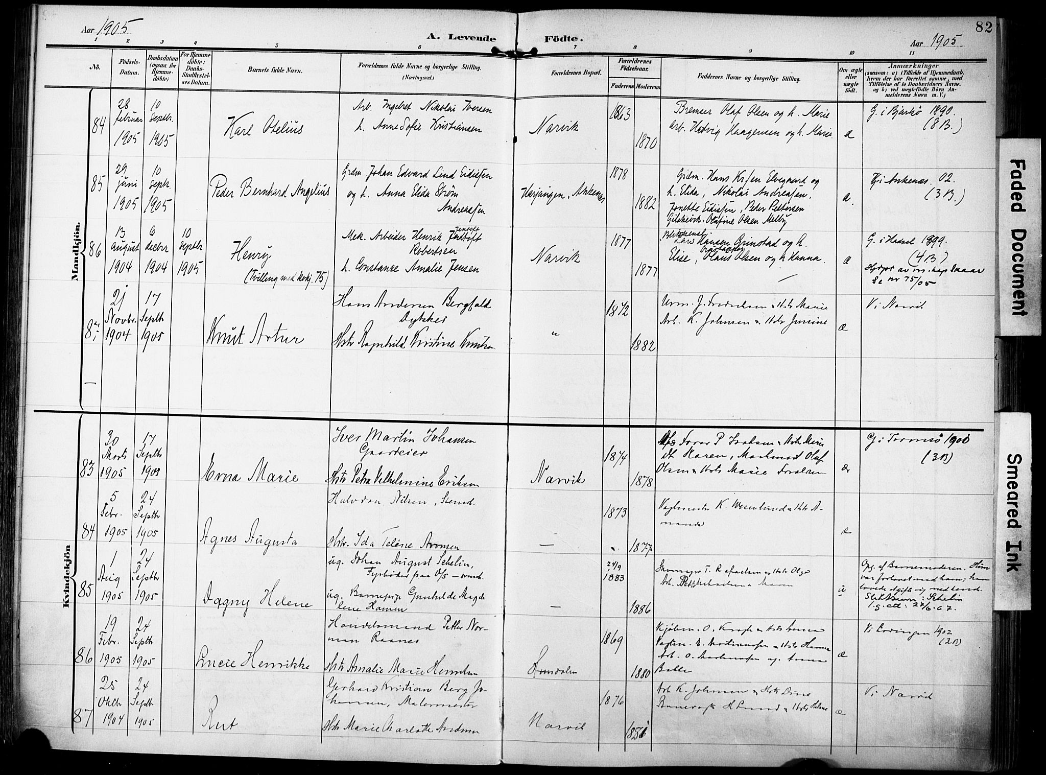 Ministerialprotokoller, klokkerbøker og fødselsregistre - Nordland, SAT/A-1459/871/L0994: Parish register (official) no. 871A10, 1902-1910, p. 82