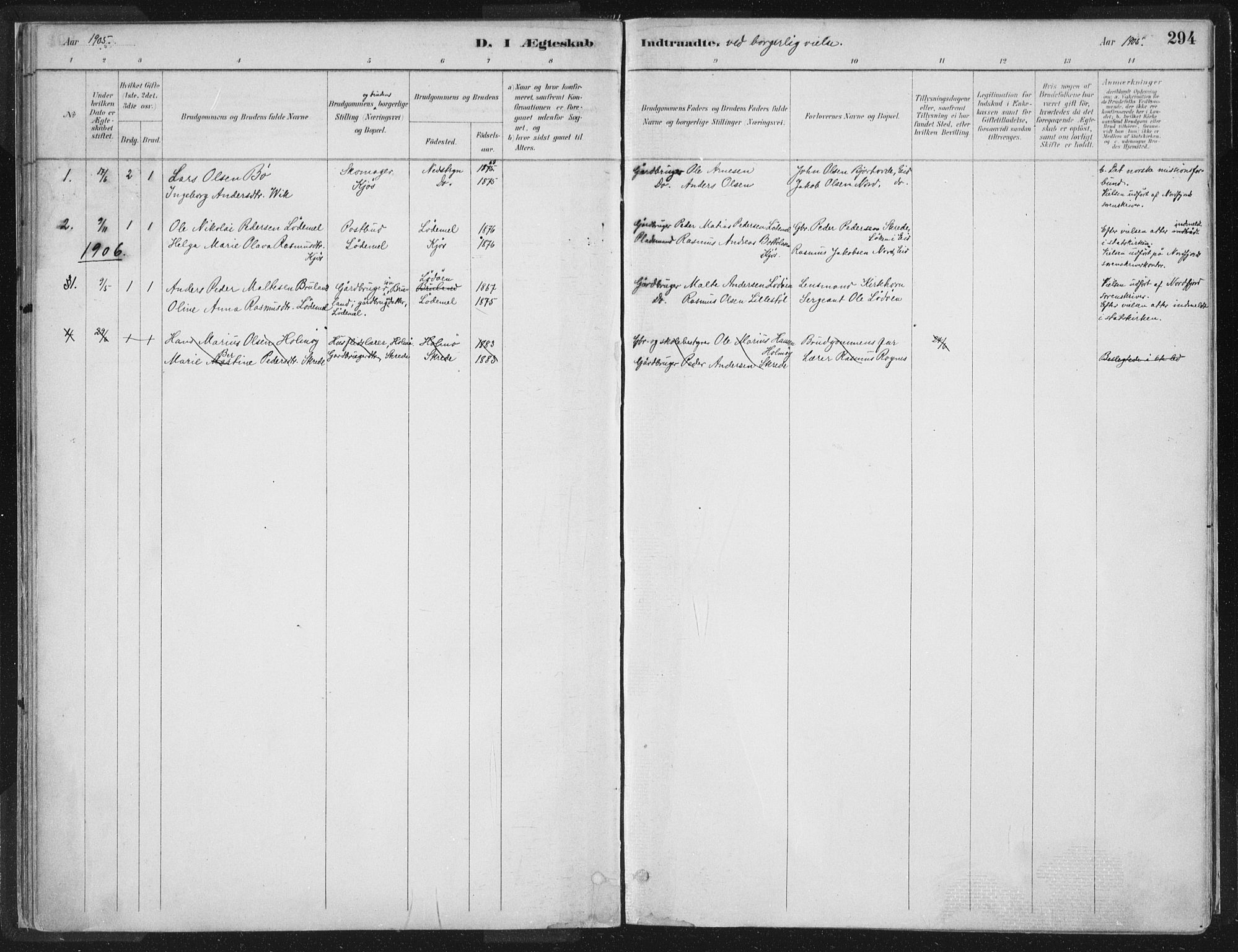 Hornindal sokneprestembete, SAB/A-82401/H/Haa/Haaa/L0003/0002: Parish register (official) no. A 3B, 1885-1917, p. 294