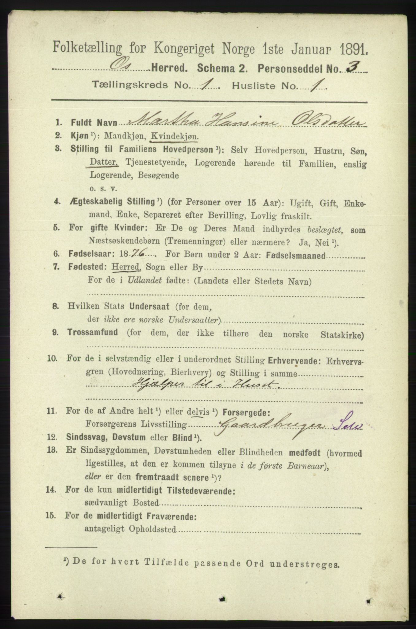 RA, 1891 census for 1243 Os, 1891, p. 87