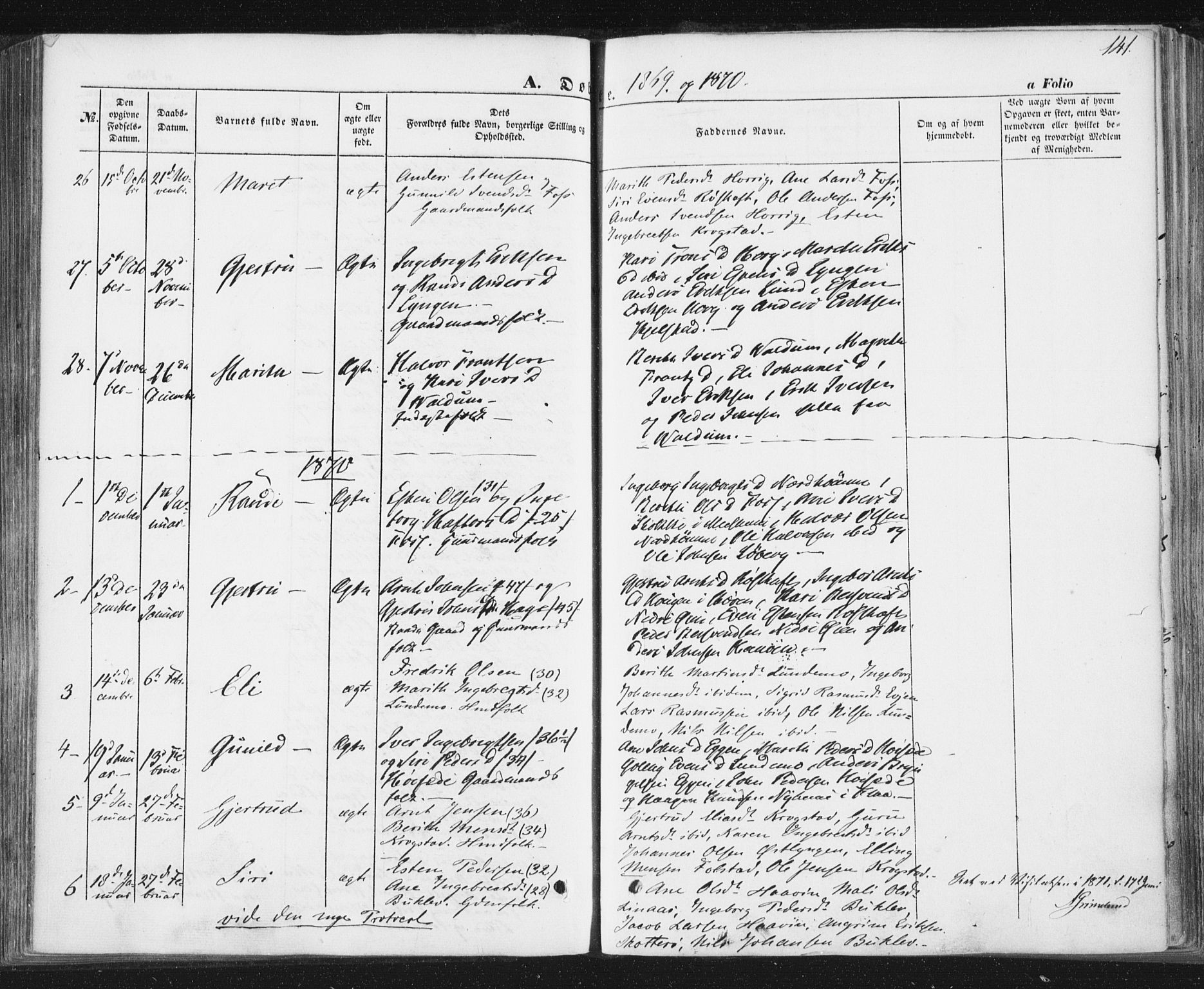 Ministerialprotokoller, klokkerbøker og fødselsregistre - Sør-Trøndelag, SAT/A-1456/692/L1103: Parish register (official) no. 692A03, 1849-1870, p. 141