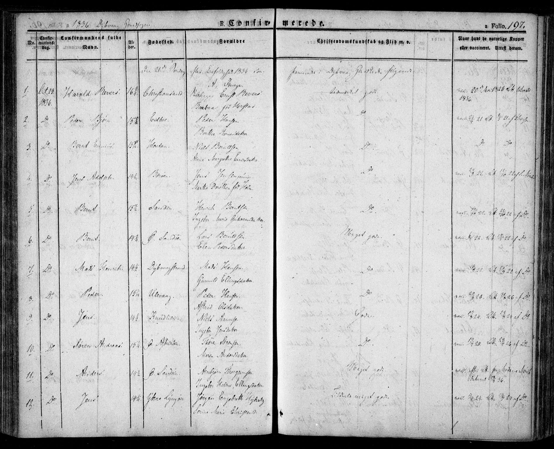 Dypvåg sokneprestkontor, SAK/1111-0007/F/Fa/Faa/L0004: Parish register (official) no. A 4, 1824-1840, p. 197