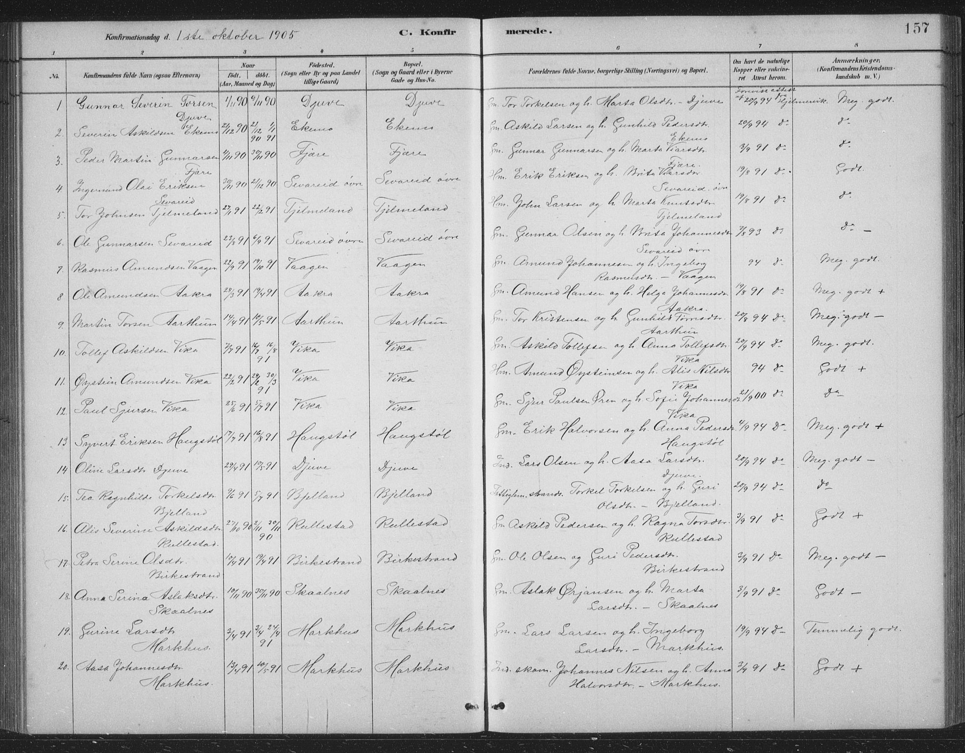 Skånevik sokneprestembete, SAB/A-77801/H/Hab: Parish register (copy) no. B 2, 1881-1920, p. 157