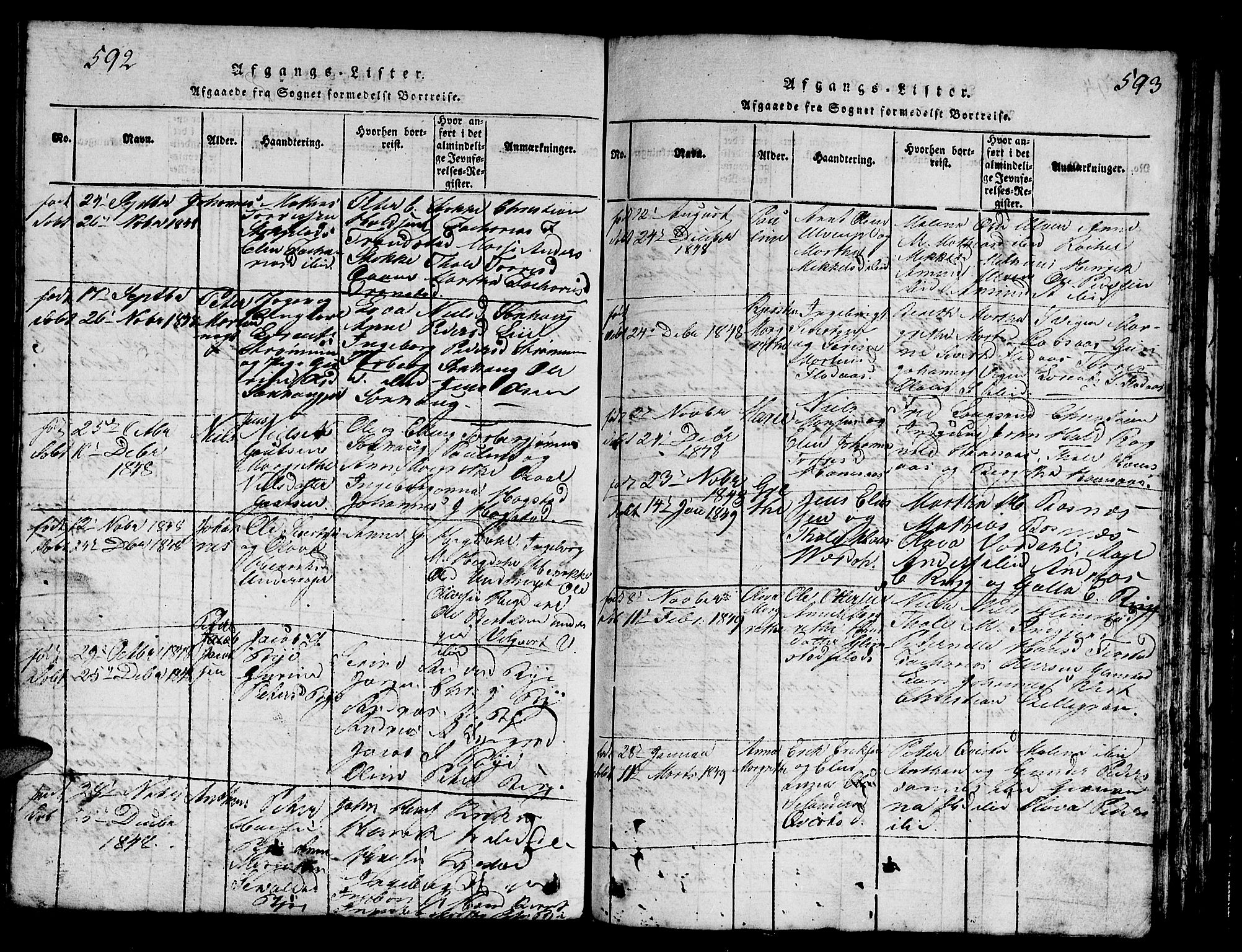 Ministerialprotokoller, klokkerbøker og fødselsregistre - Nord-Trøndelag, SAT/A-1458/730/L0298: Parish register (copy) no. 730C01, 1816-1849, p. 592-593