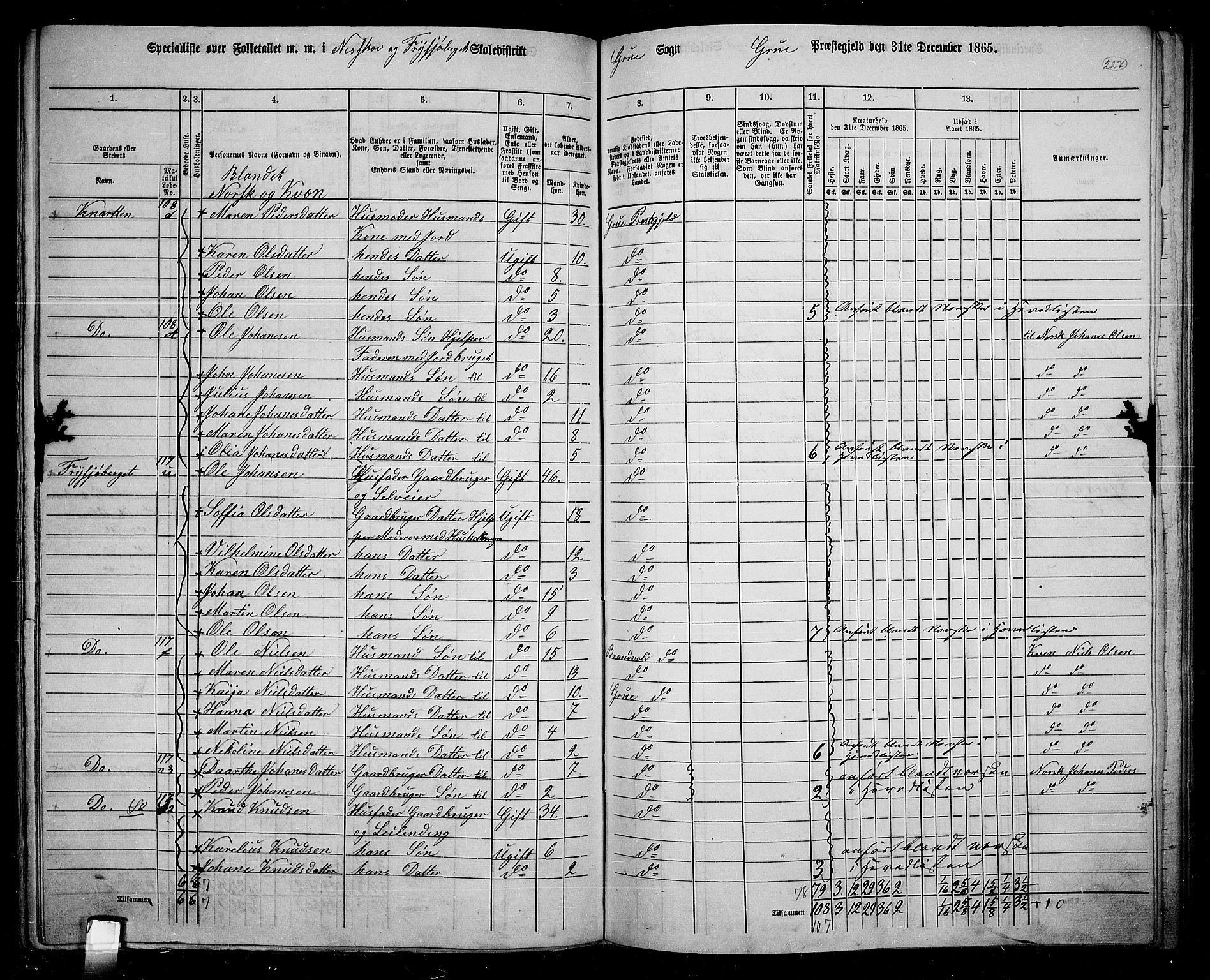 RA, 1865 census for Grue, 1865, p. 200