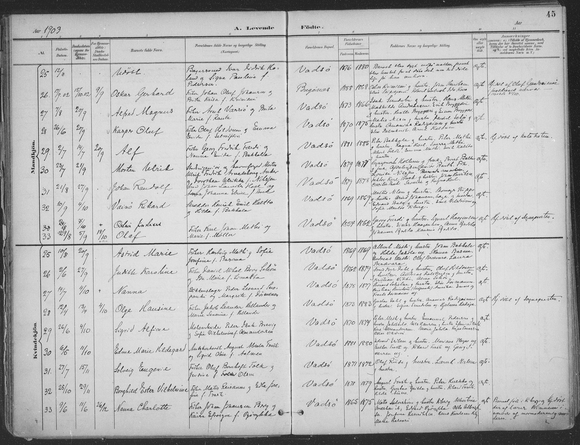 Vadsø sokneprestkontor, SATØ/S-1325/H/Ha/L0007kirke: Parish register (official) no. 7, 1896-1916, p. 45