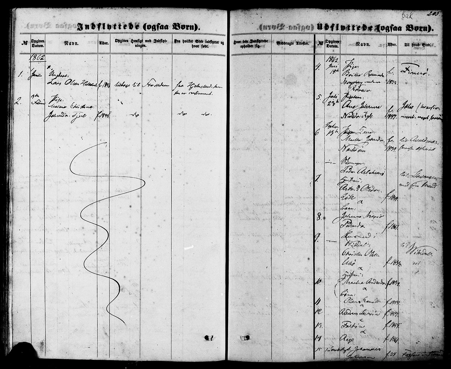 Nedstrand sokneprestkontor, SAST/A-101841/01/IV: Parish register (official) no. A 10, 1861-1887, p. 205