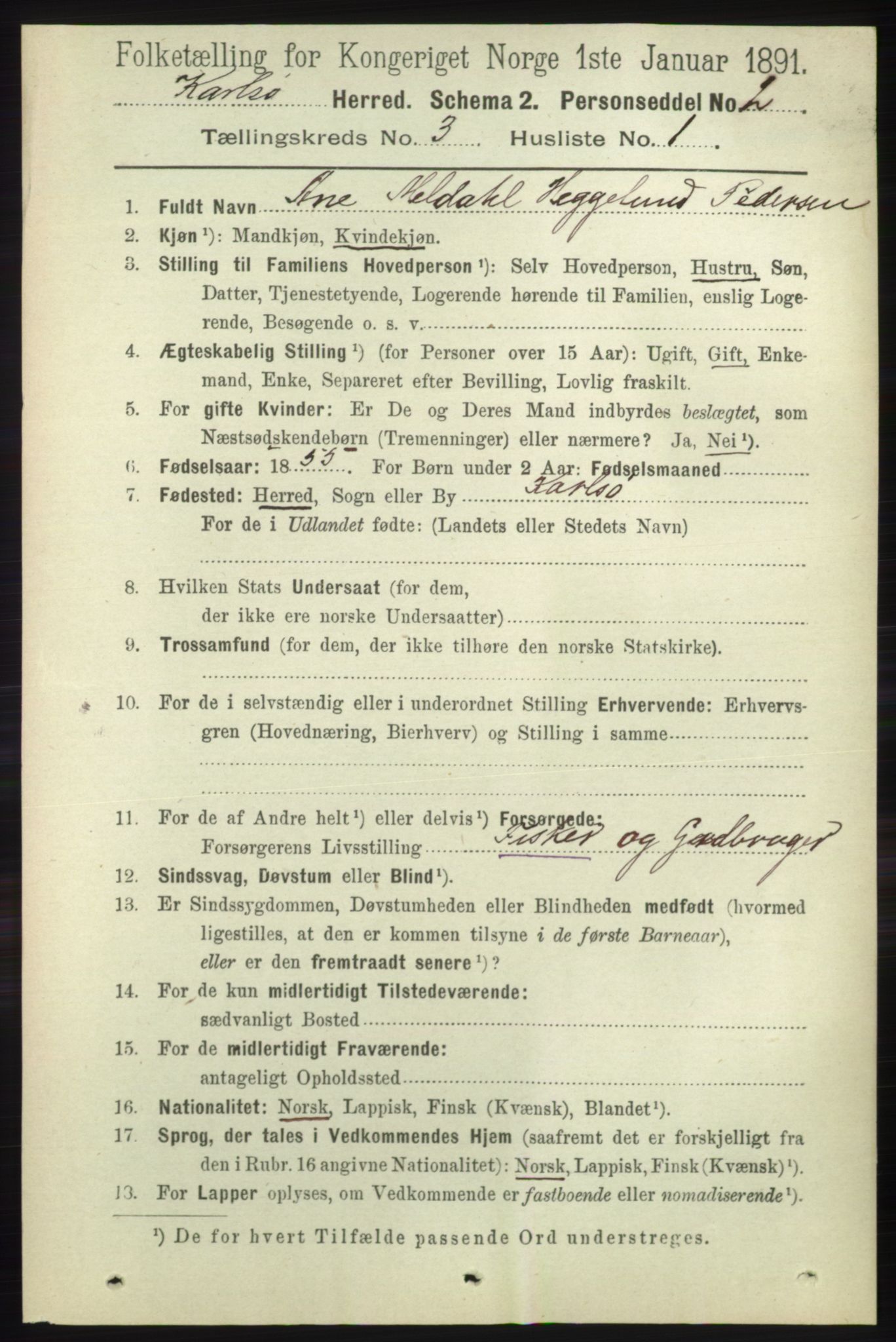 RA, 1891 census for 1936 Karlsøy, 1891, p. 608