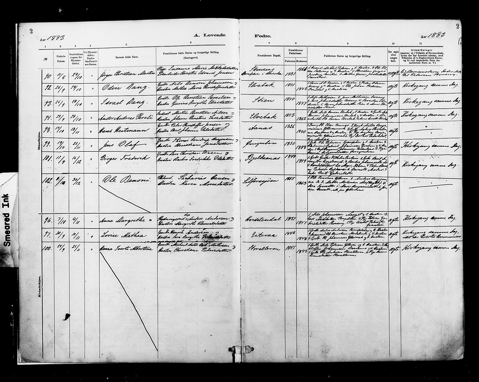 Ministerialprotokoller, klokkerbøker og fødselsregistre - Nordland, AV/SAT-A-1459/827/L0400: Parish register (official) no. 827A12, 1883-1903, p. 2