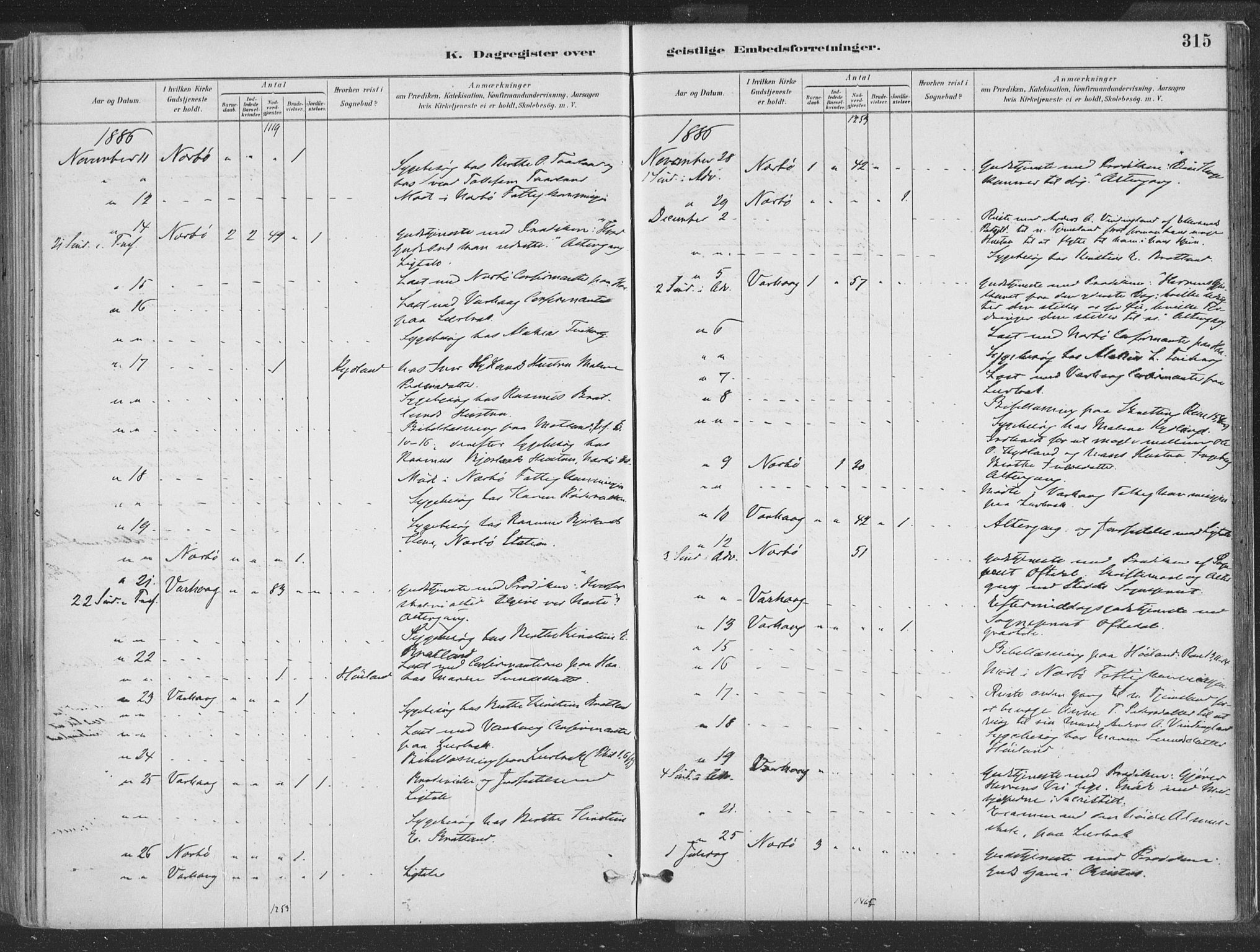 Hå sokneprestkontor, AV/SAST-A-101801/001/30BA/L0010: Parish register (official) no. A 9, 1879-1896, p. 315