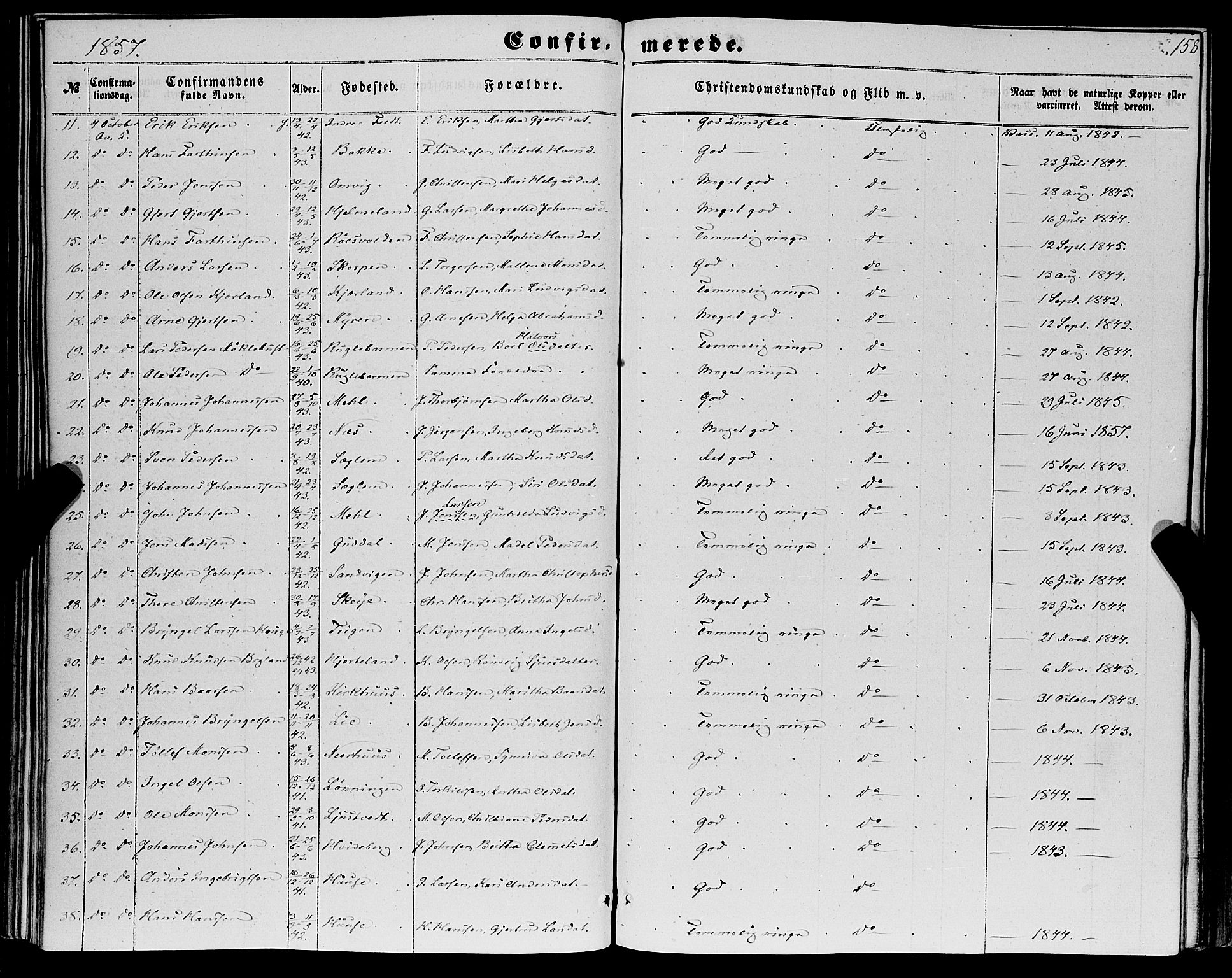 Kvinnherad sokneprestembete, AV/SAB-A-76401/H/Haa: Parish register (official) no. A 8, 1854-1872, p. 158