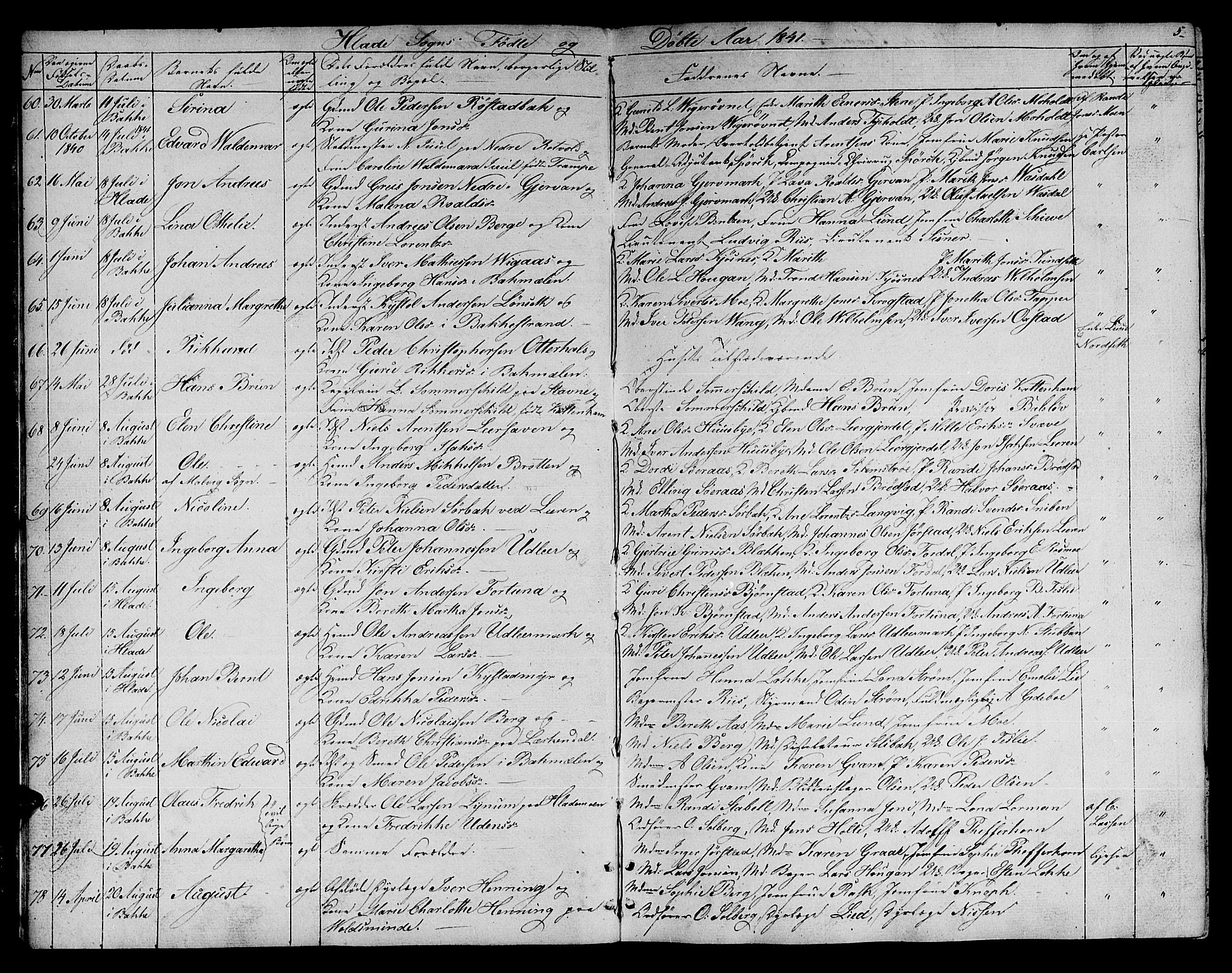 Ministerialprotokoller, klokkerbøker og fødselsregistre - Sør-Trøndelag, SAT/A-1456/606/L0309: Parish register (copy) no. 606C05, 1841-1849, p. 5