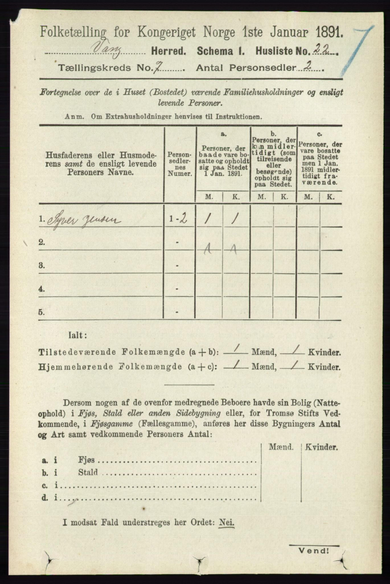 RA, 1891 census for 0414 Vang, 1891, p. 4942