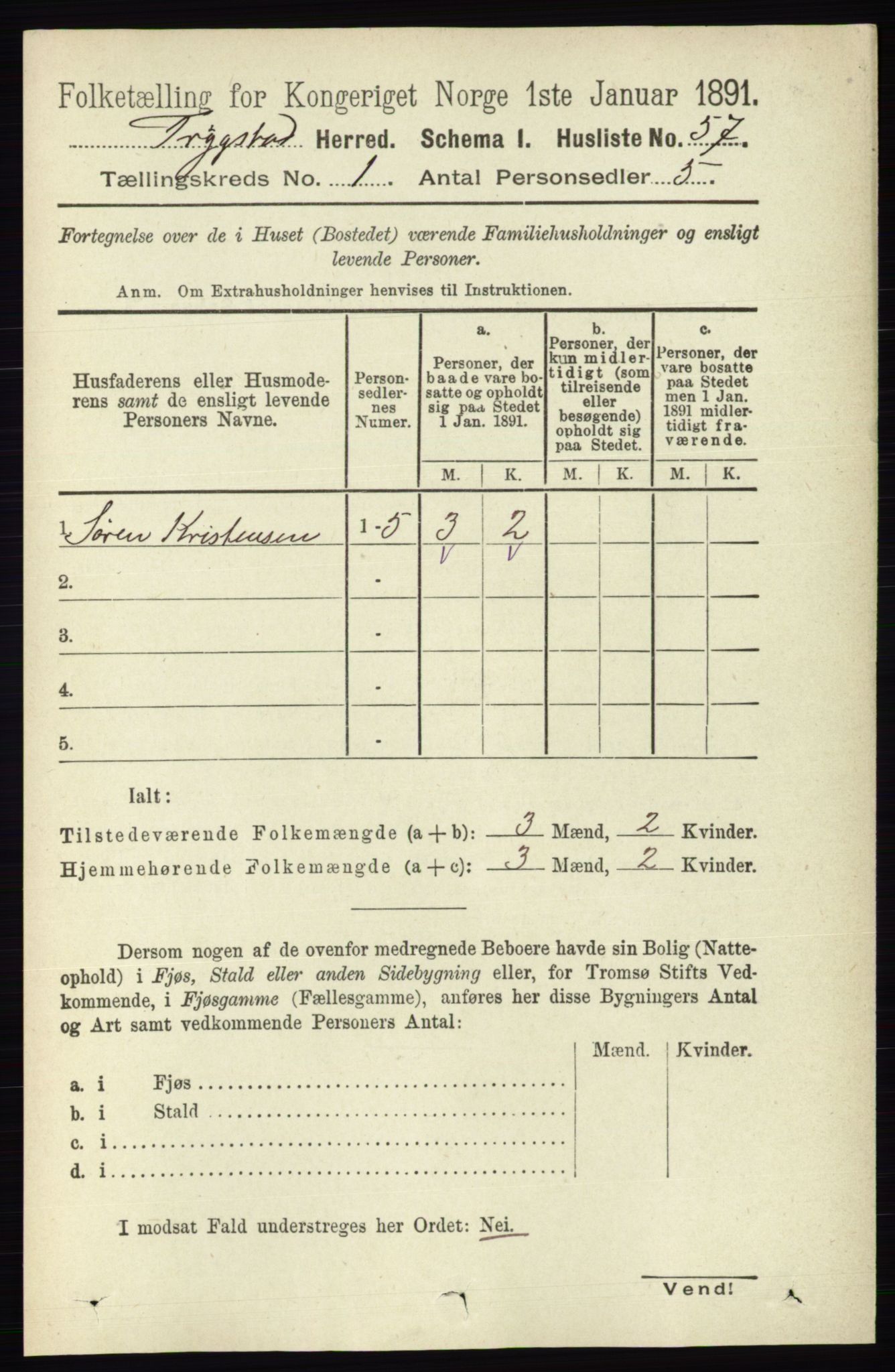 RA, 1891 Census for 0122 Trøgstad, 1891, p. 85