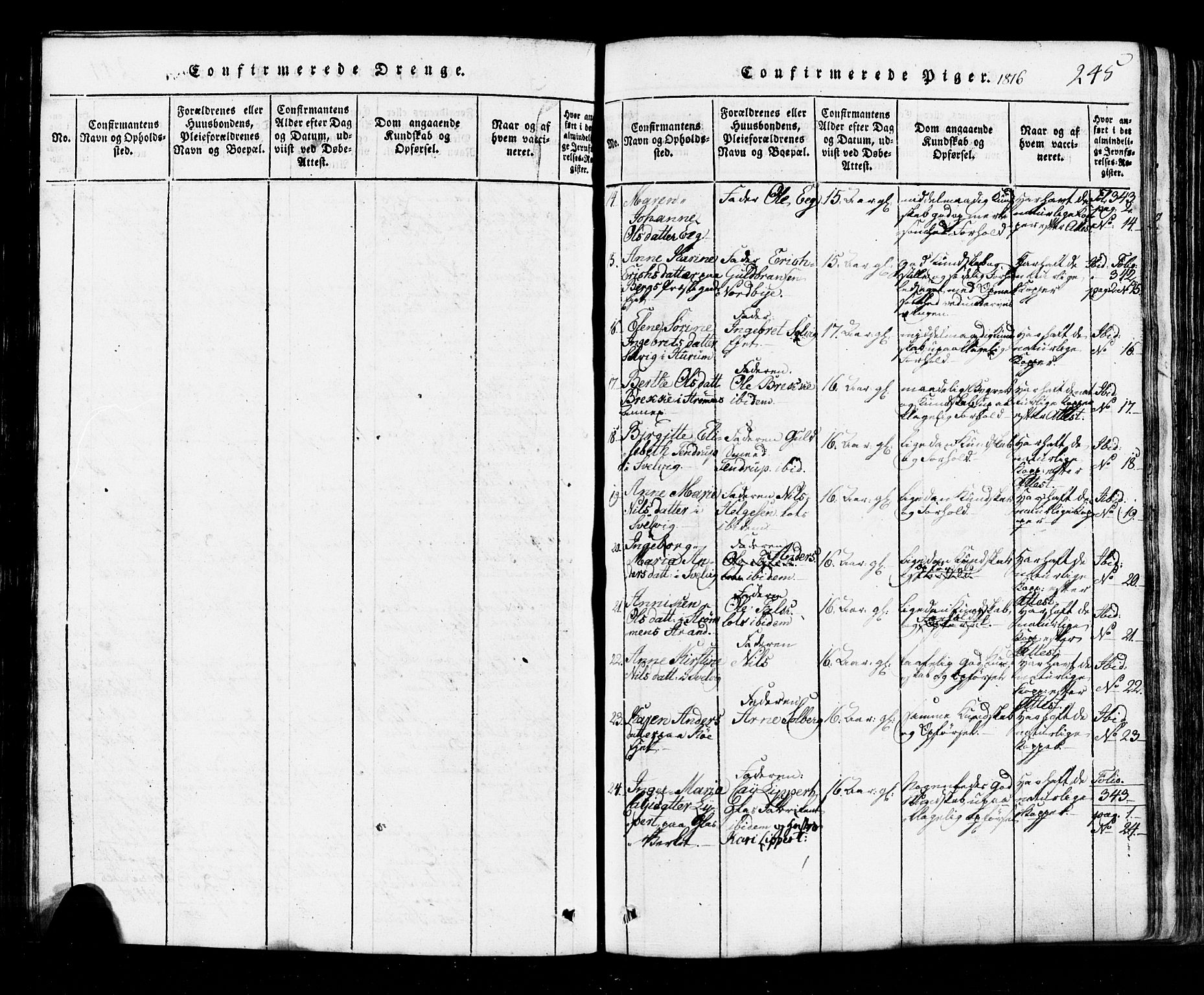 Hurum kirkebøker, AV/SAKO-A-229/G/Ga/L0001: Parish register (copy) no. I 1, 1816-1826, p. 245