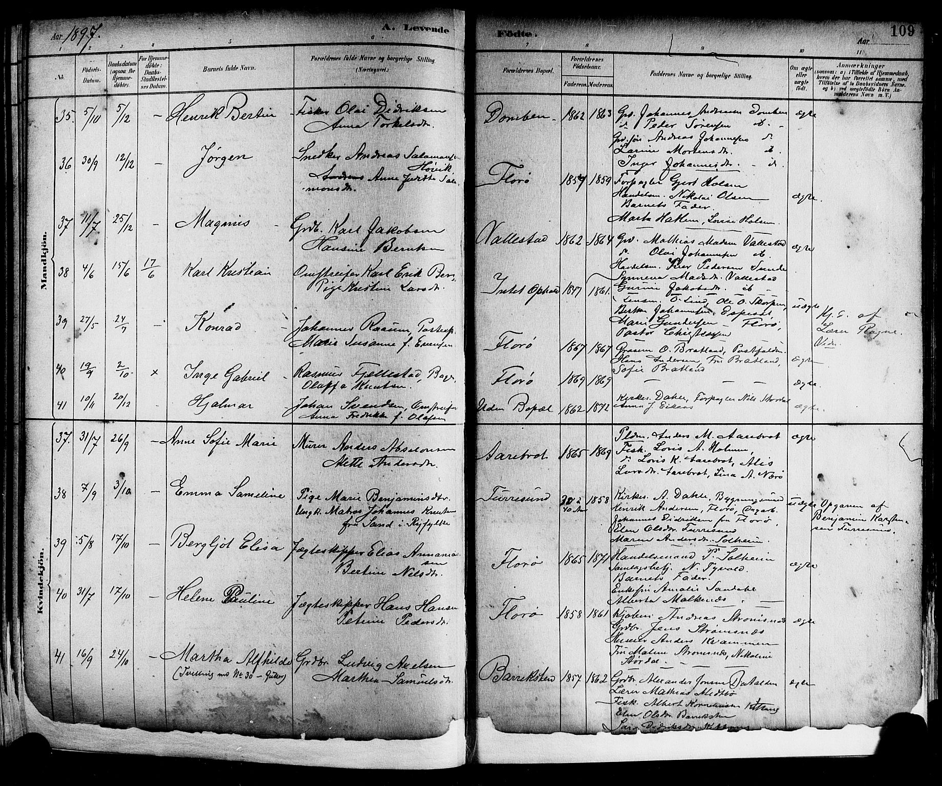 Kinn sokneprestembete, SAB/A-80801/H/Hab/Haba/L0002: Parish register (copy) no. A 2, 1882-1906, p. 109