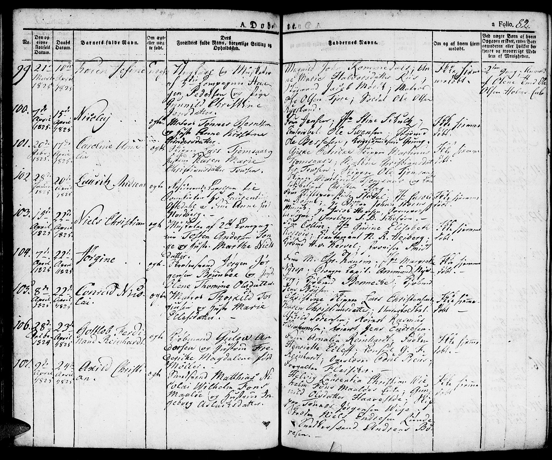 Kristiansand domprosti, SAK/1112-0006/F/Fa/L0009: Parish register (official) no. A 9, 1821-1827, p. 82
