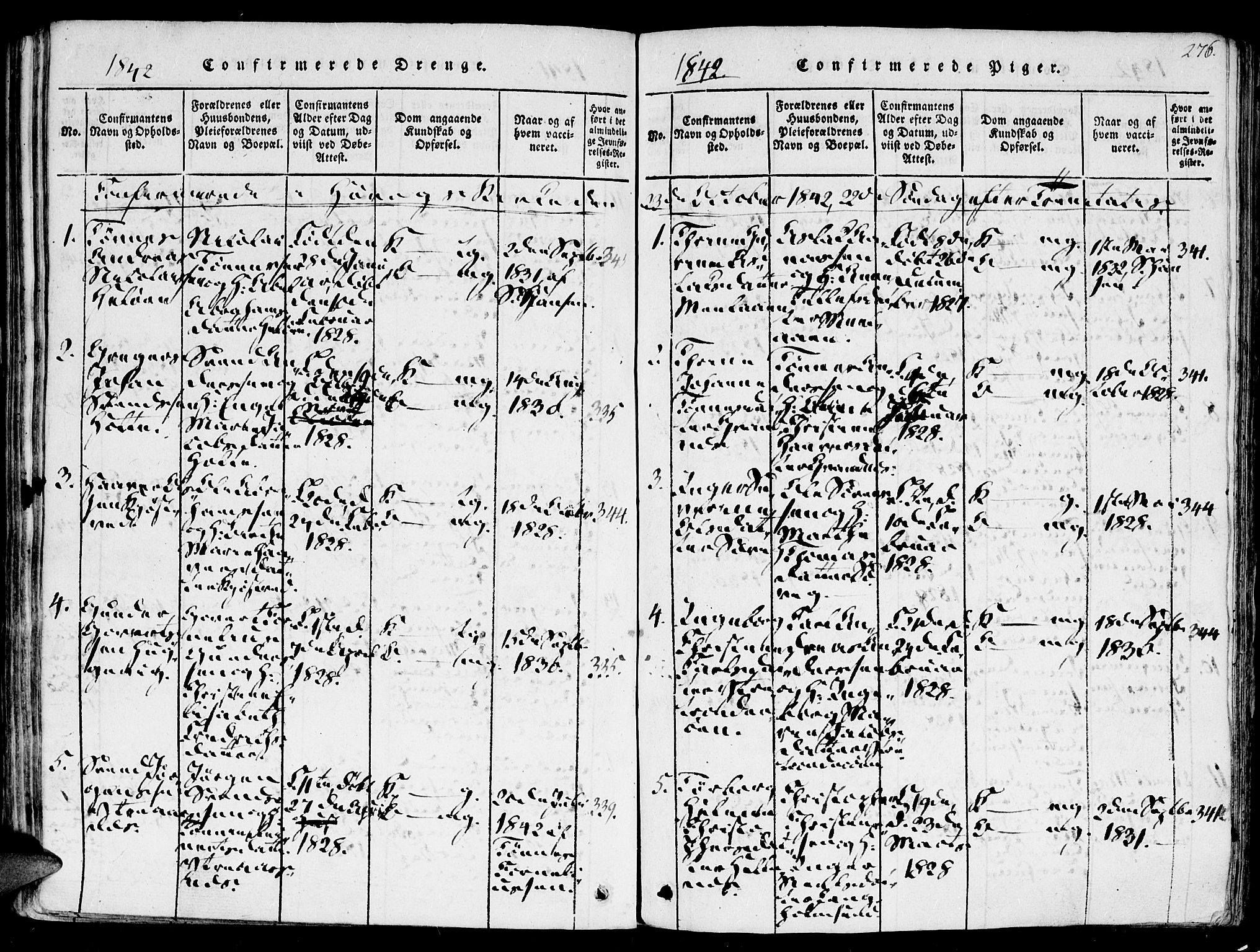 Høvåg sokneprestkontor, SAK/1111-0025/F/Fa/L0001: Parish register (official) no. A 1, 1816-1843, p. 276