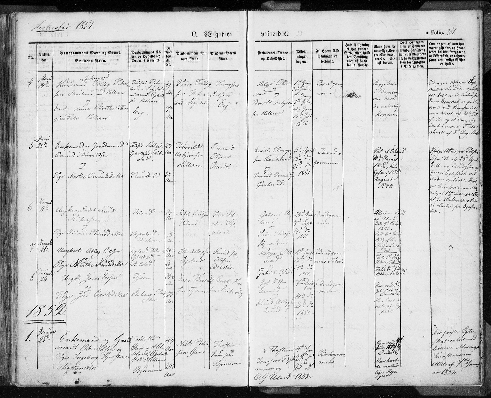 Lund sokneprestkontor, SAST/A-101809/S06/L0007: Parish register (official) no. A 7.1, 1833-1854, p. 261