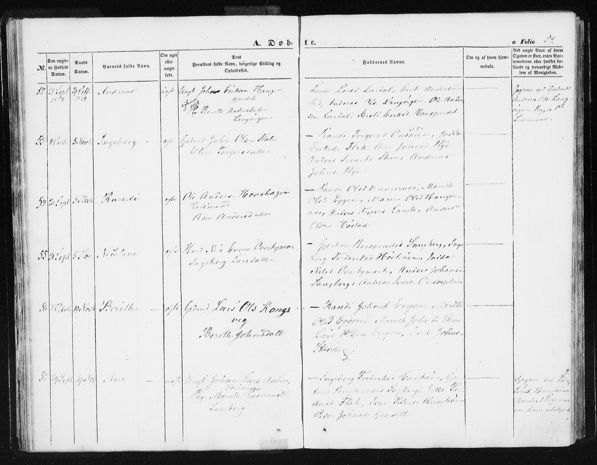 Ministerialprotokoller, klokkerbøker og fødselsregistre - Sør-Trøndelag, AV/SAT-A-1456/612/L0376: Parish register (official) no. 612A08, 1846-1859, p. 54