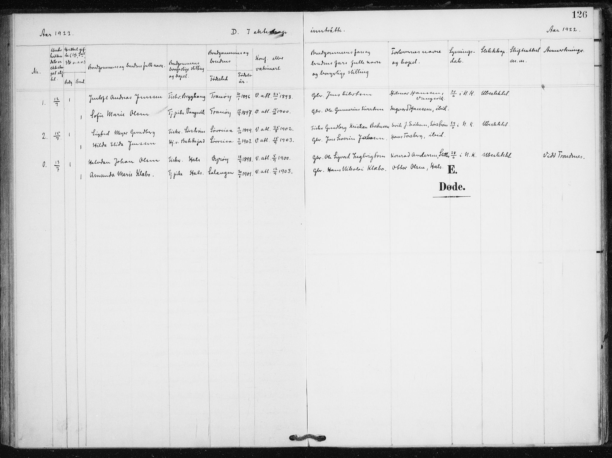 Tranøy sokneprestkontor, SATØ/S-1313/I/Ia/Iaa/L0013kirke: Parish register (official) no. 13, 1905-1922, p. 126